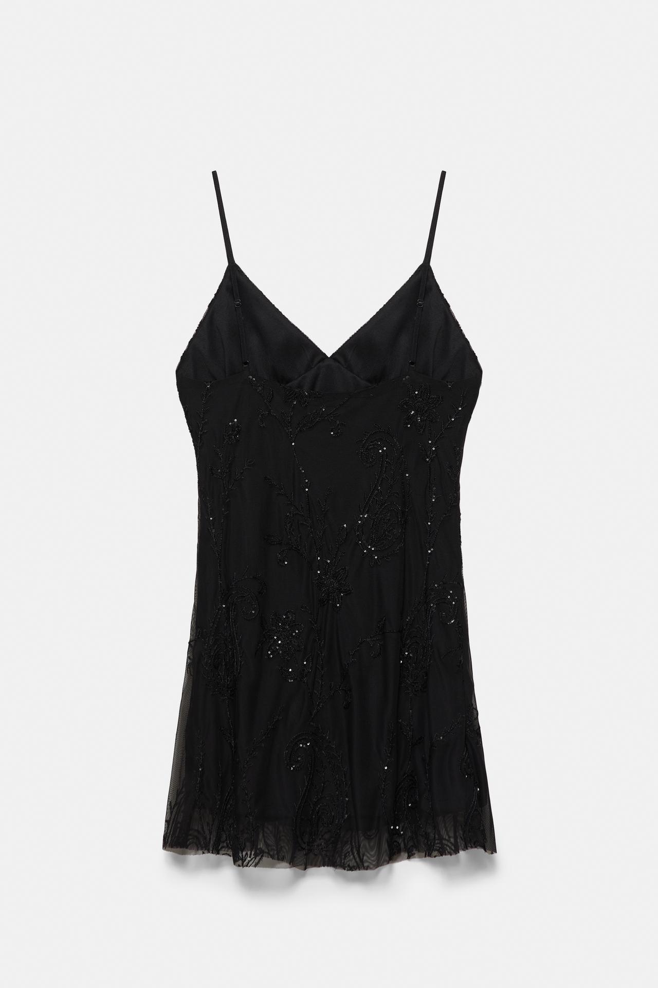 Short sequinned strappy dress — Black
