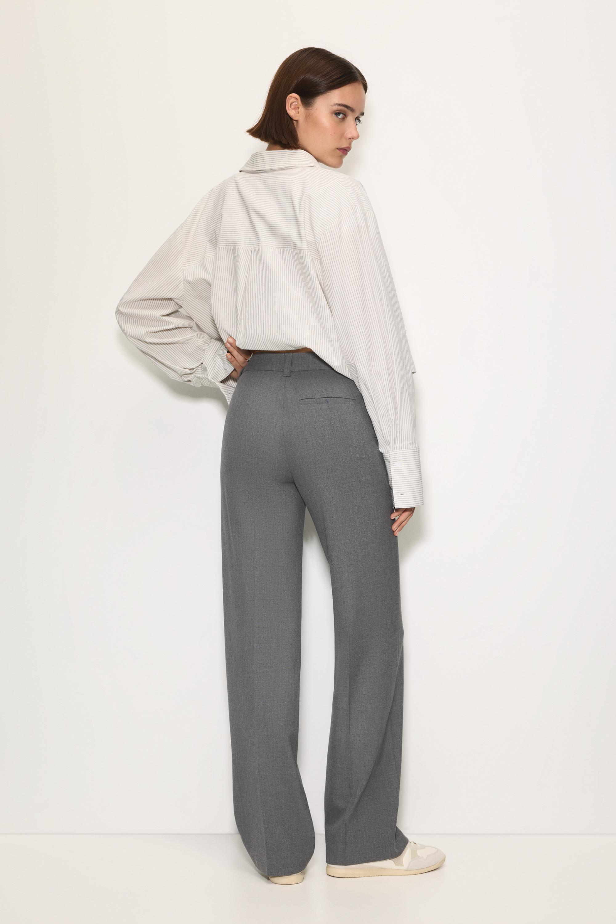 Smart high-waist straight-leg trousers — Grey