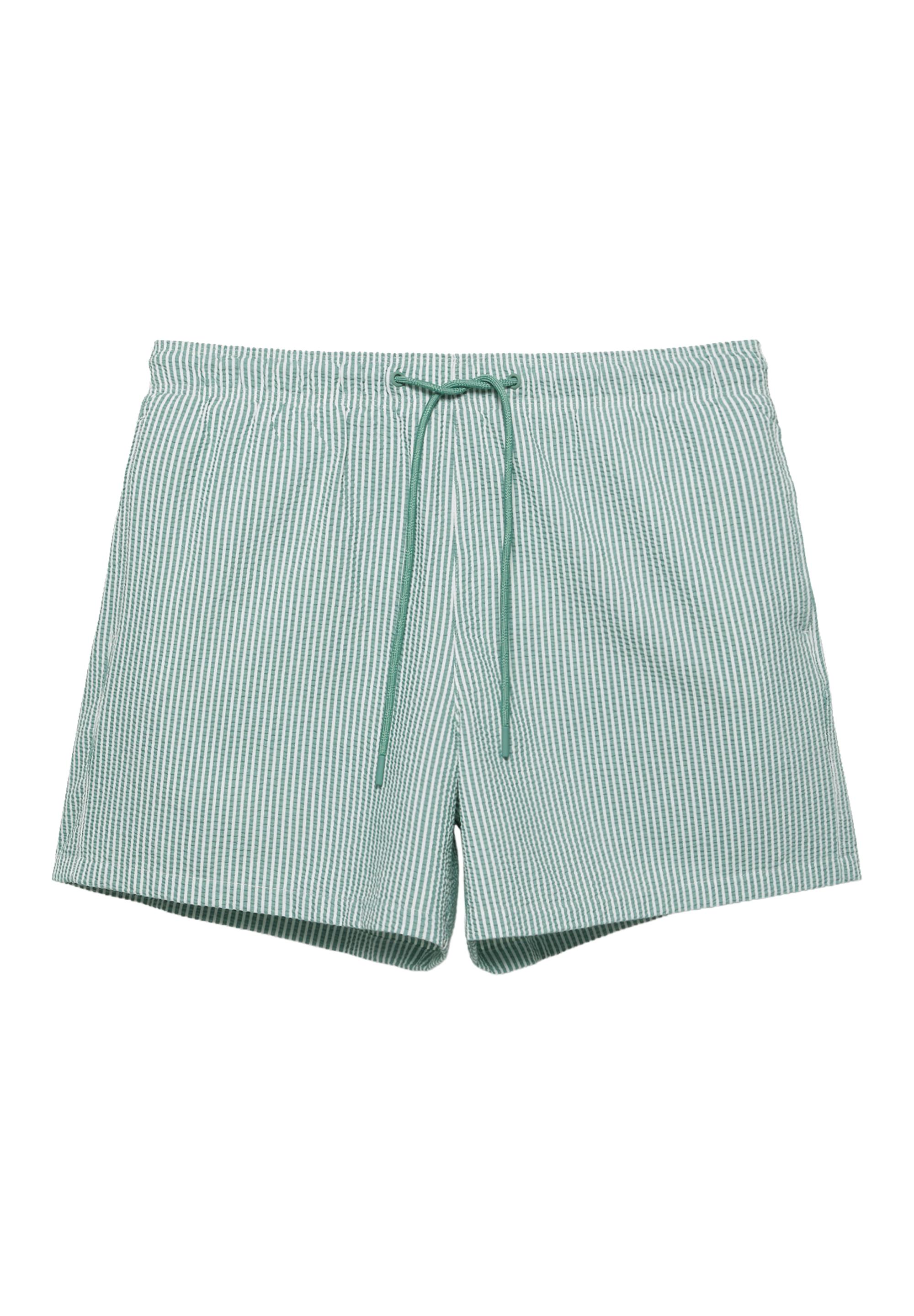 Striped seersucker swimming trunks — Green