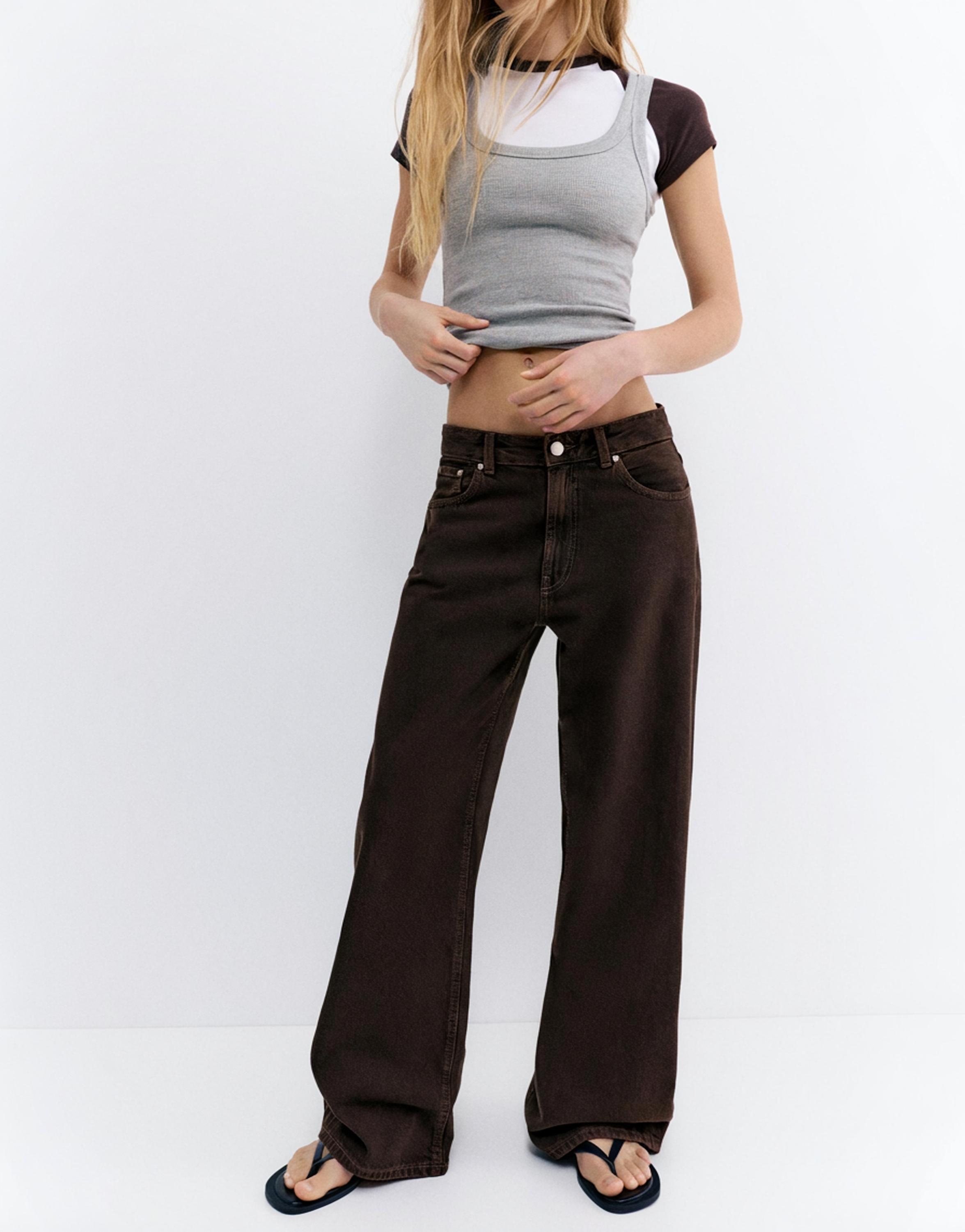 Mid-rise baggy jeans — Brown