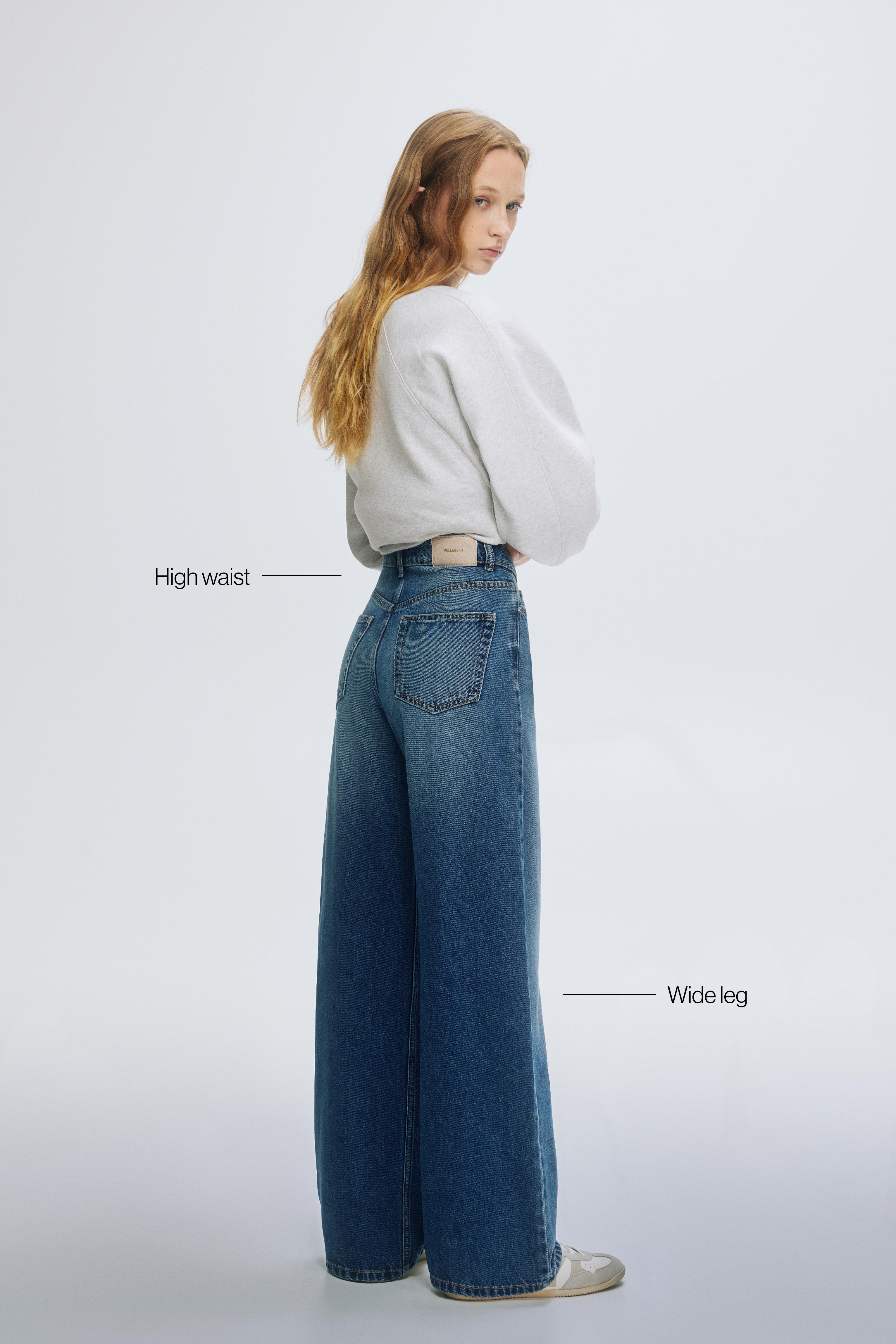 High-waist wide-leg jeans — Medium blue