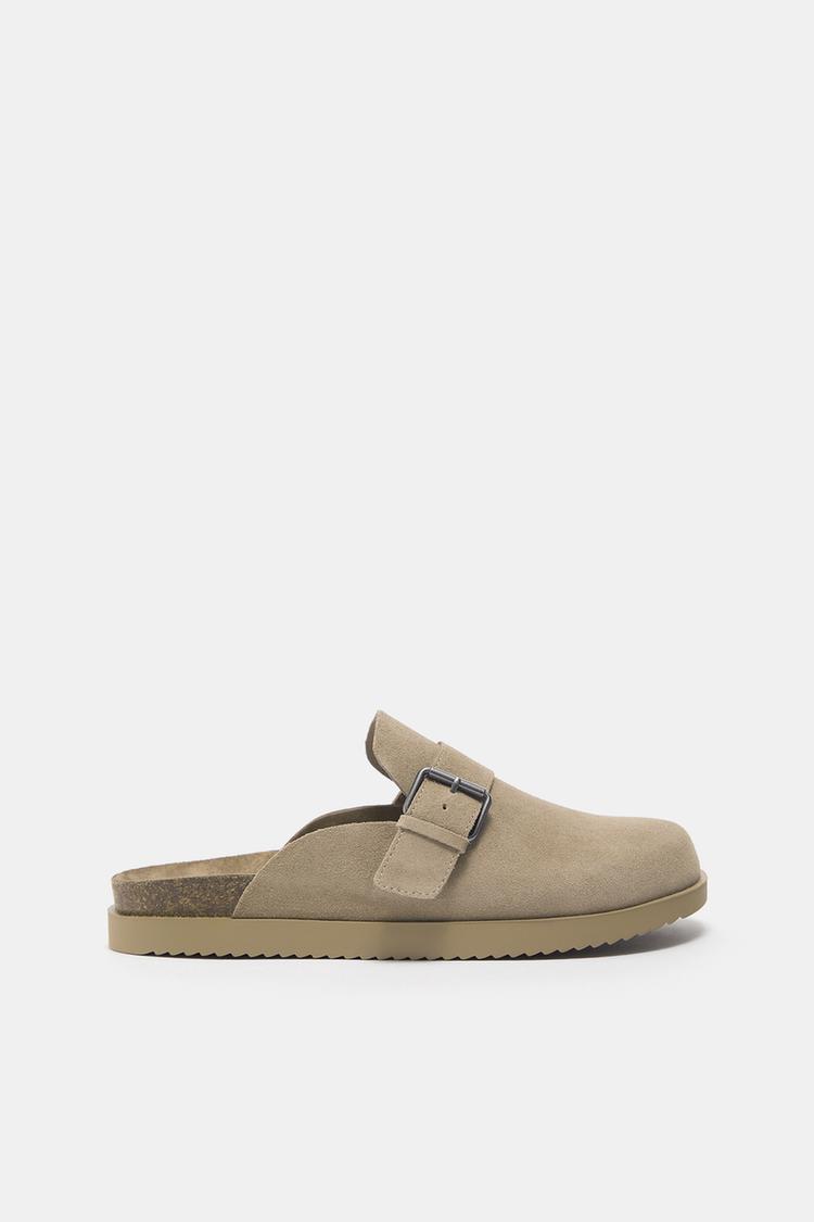 Leather buckle clogs — Ecru