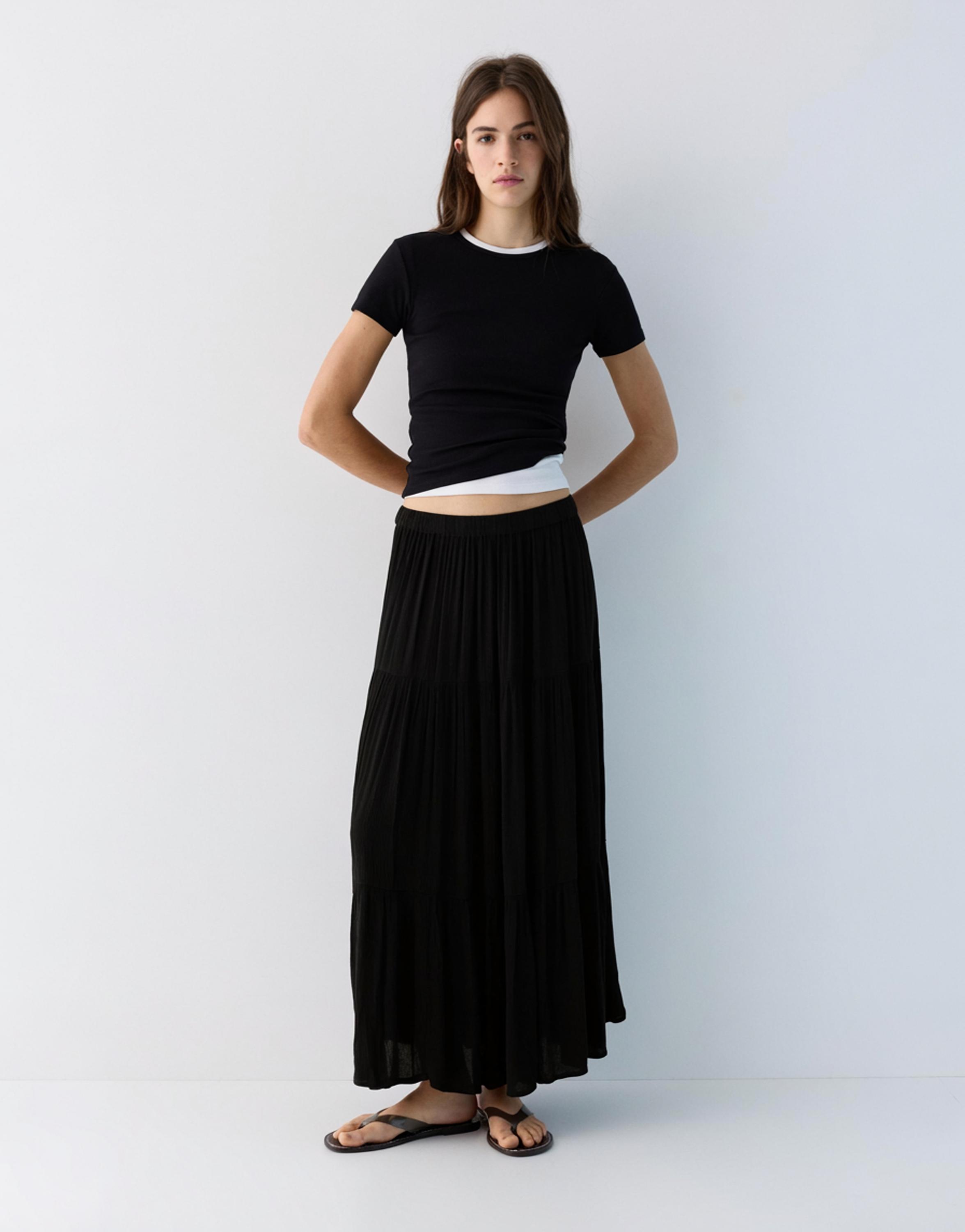 Flowy paneled midi skirt — Black
