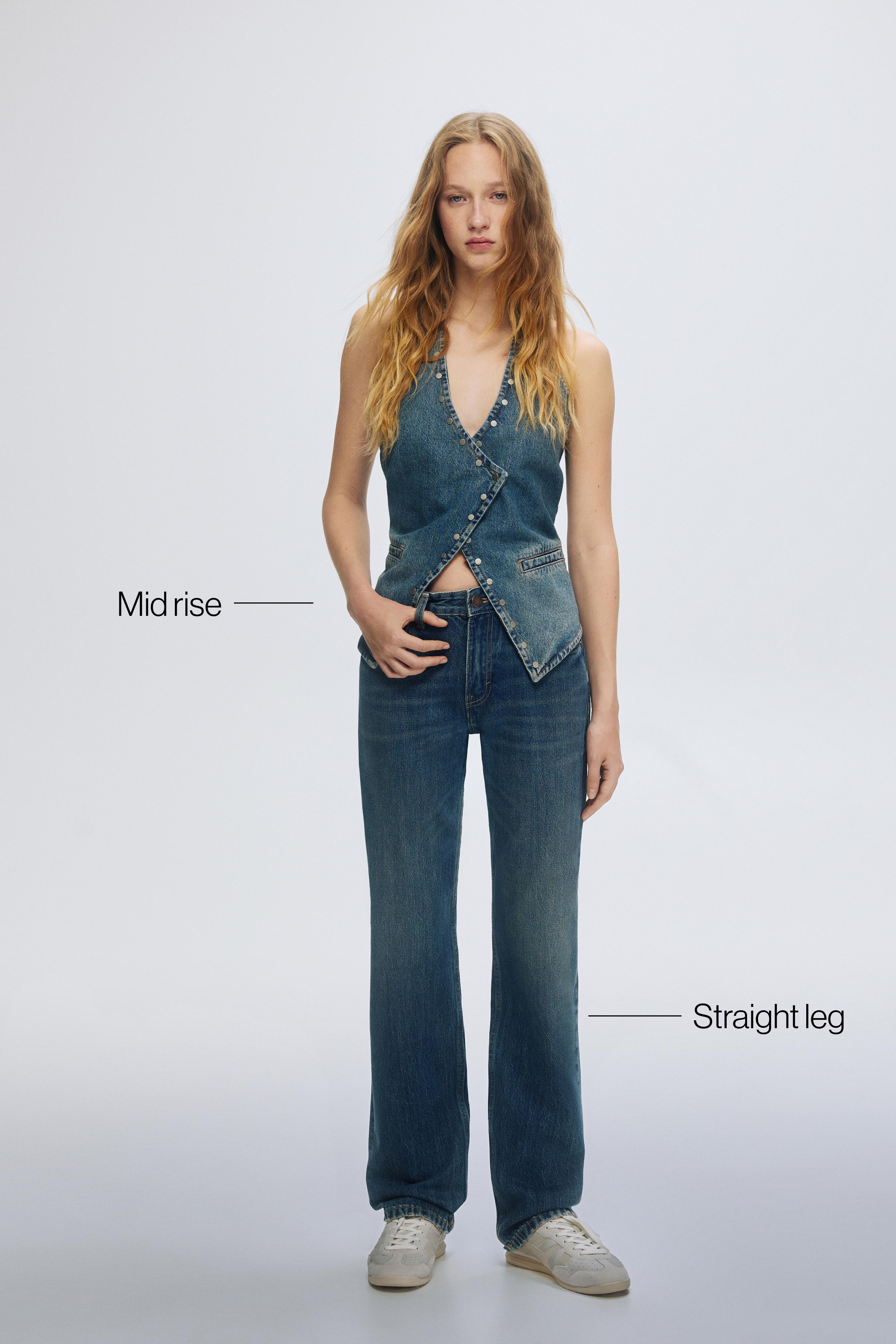 Mid-waist straight-leg jeans — Dark blue