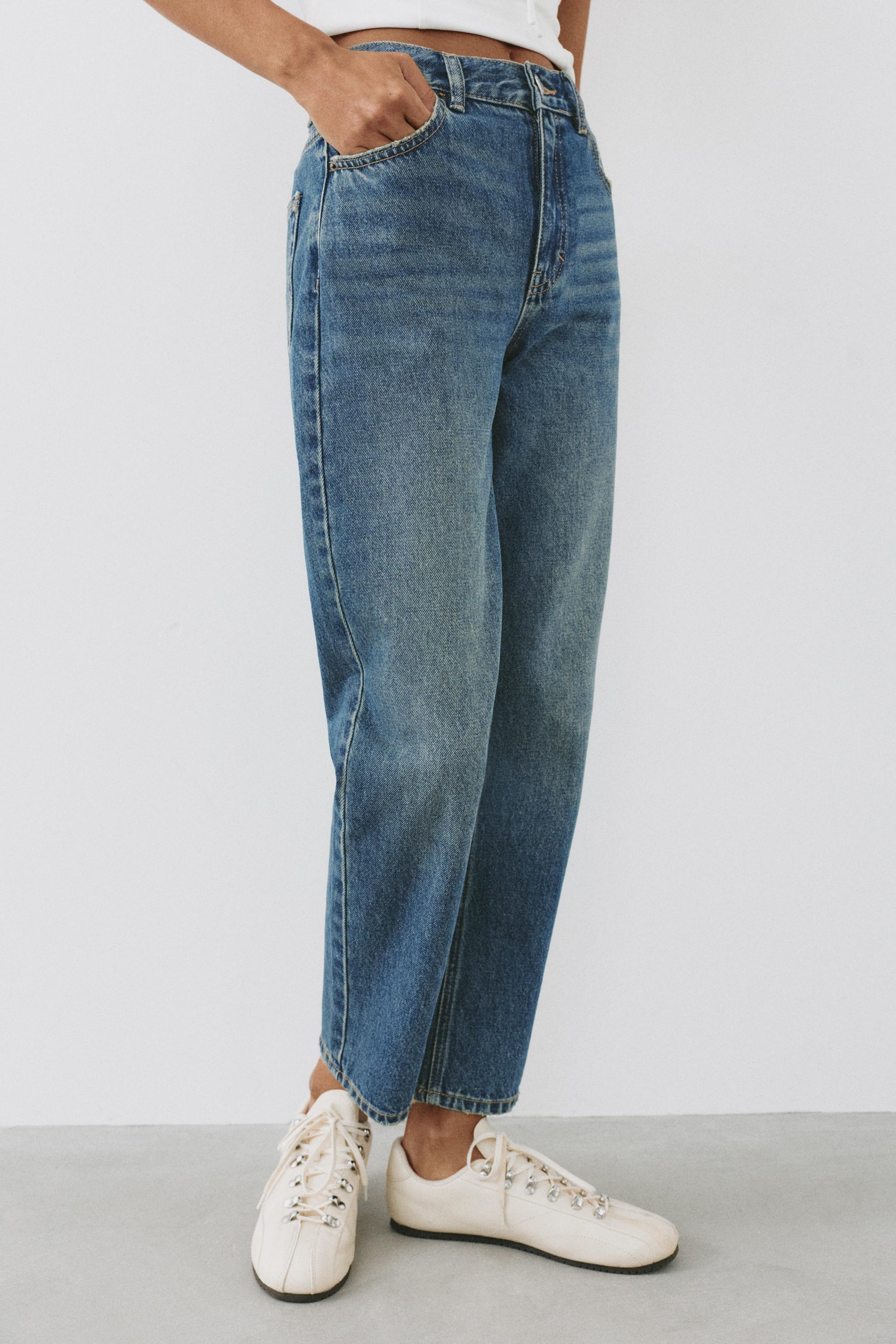 High-waist mom jeans — Greenish blue