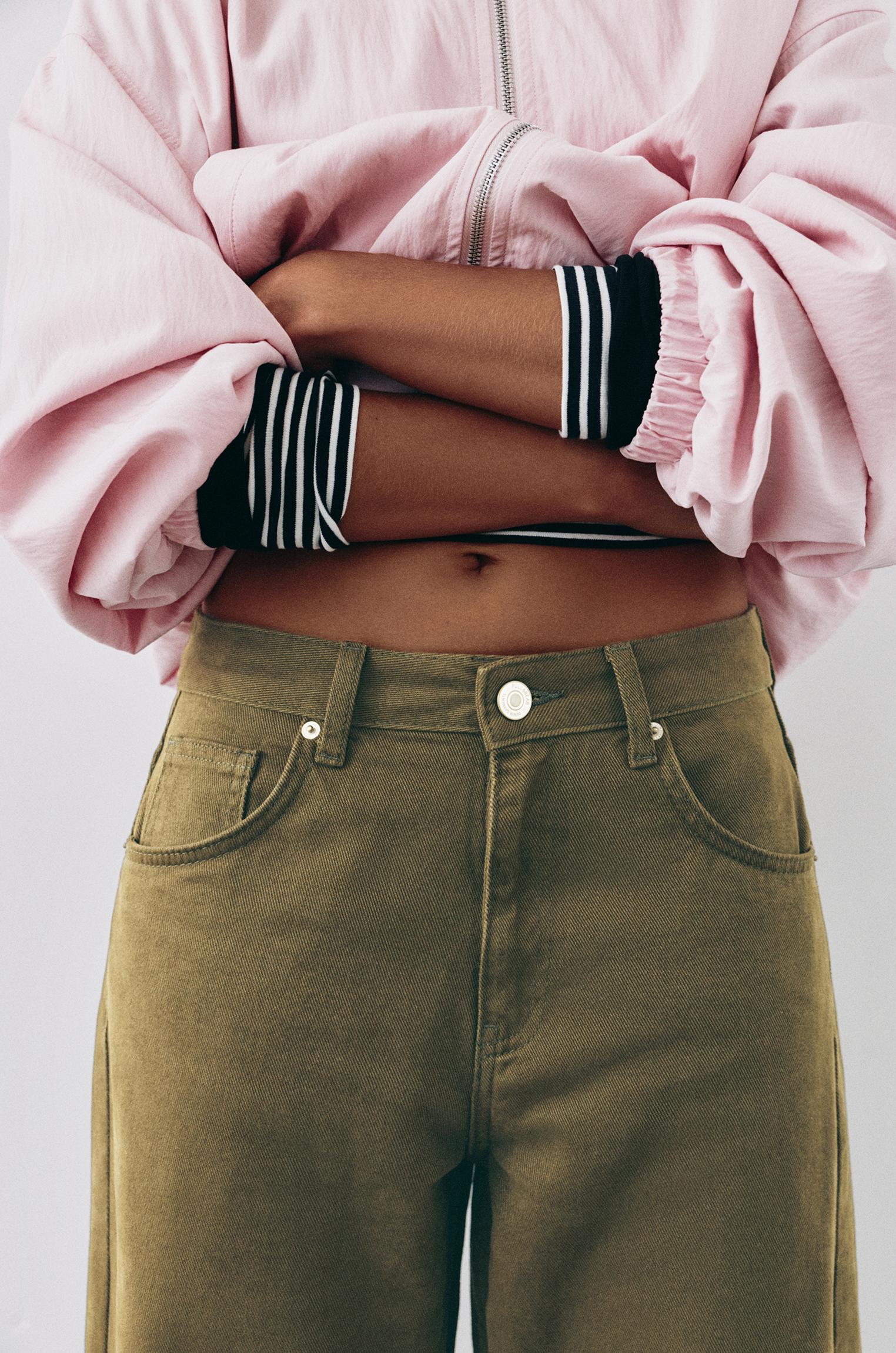 Low-rise barrel jeans — Khaki