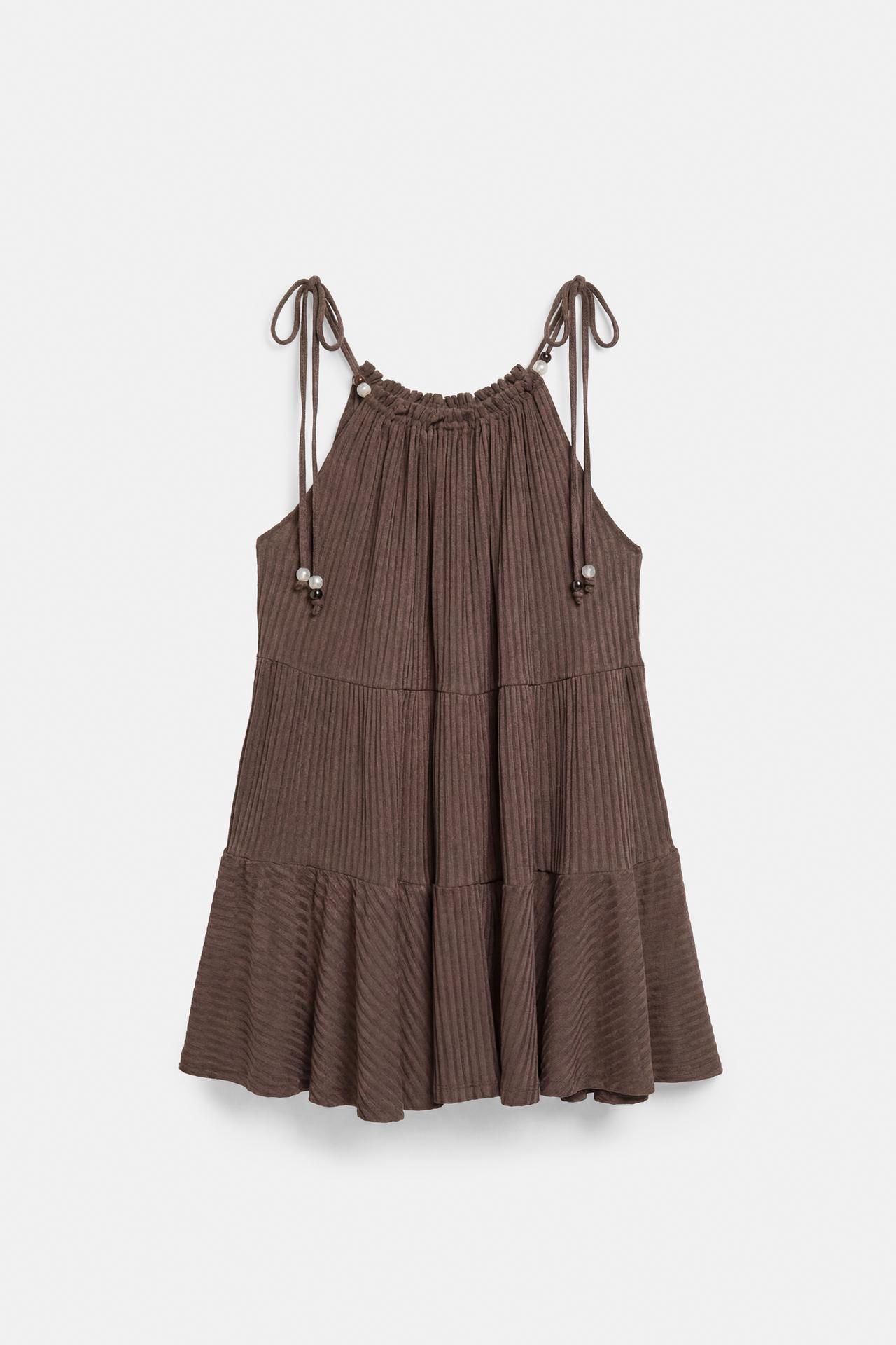 Paneled strappy dress — Brown