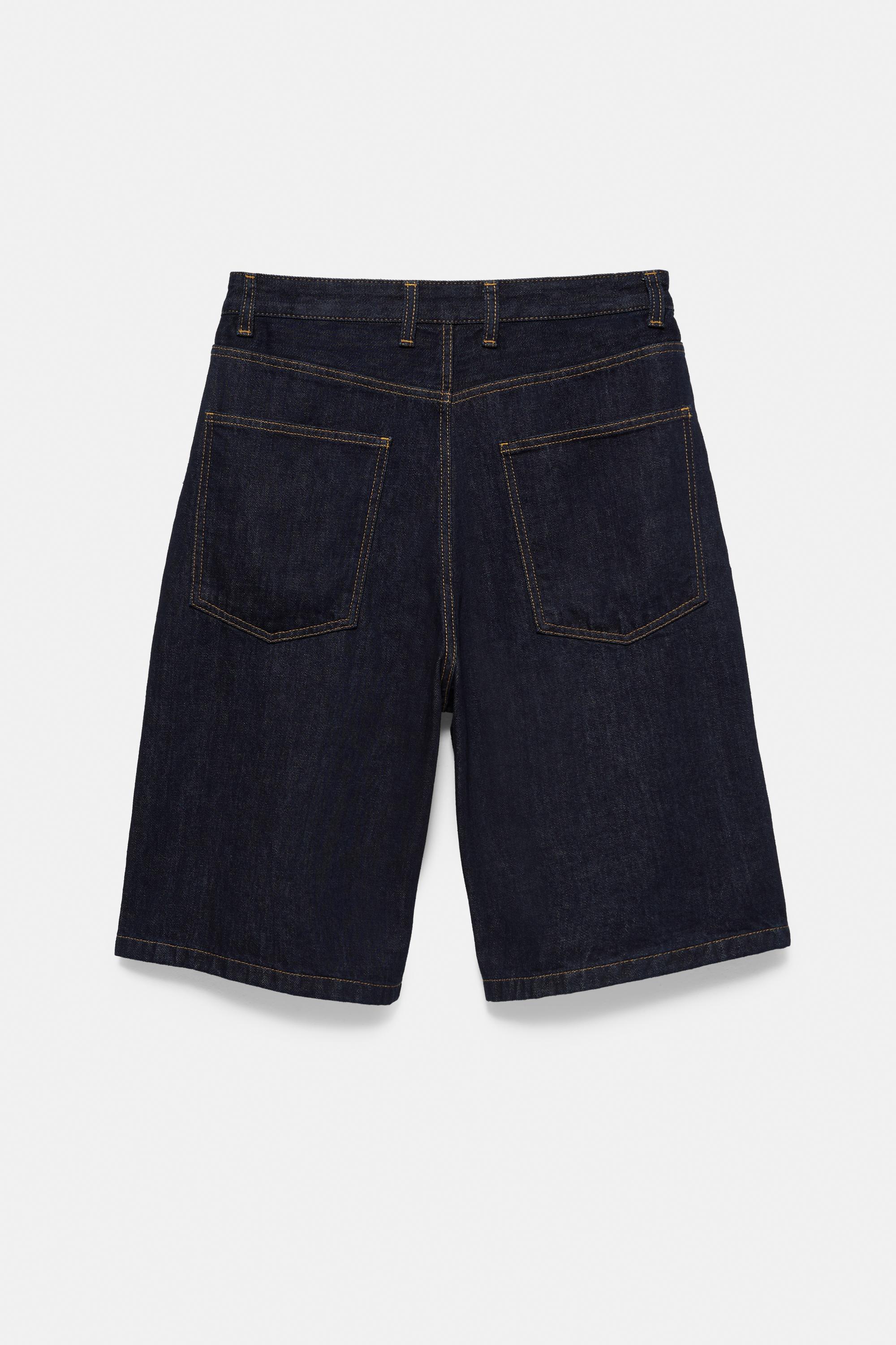 Text skater denim Bermuda shorts — Navy