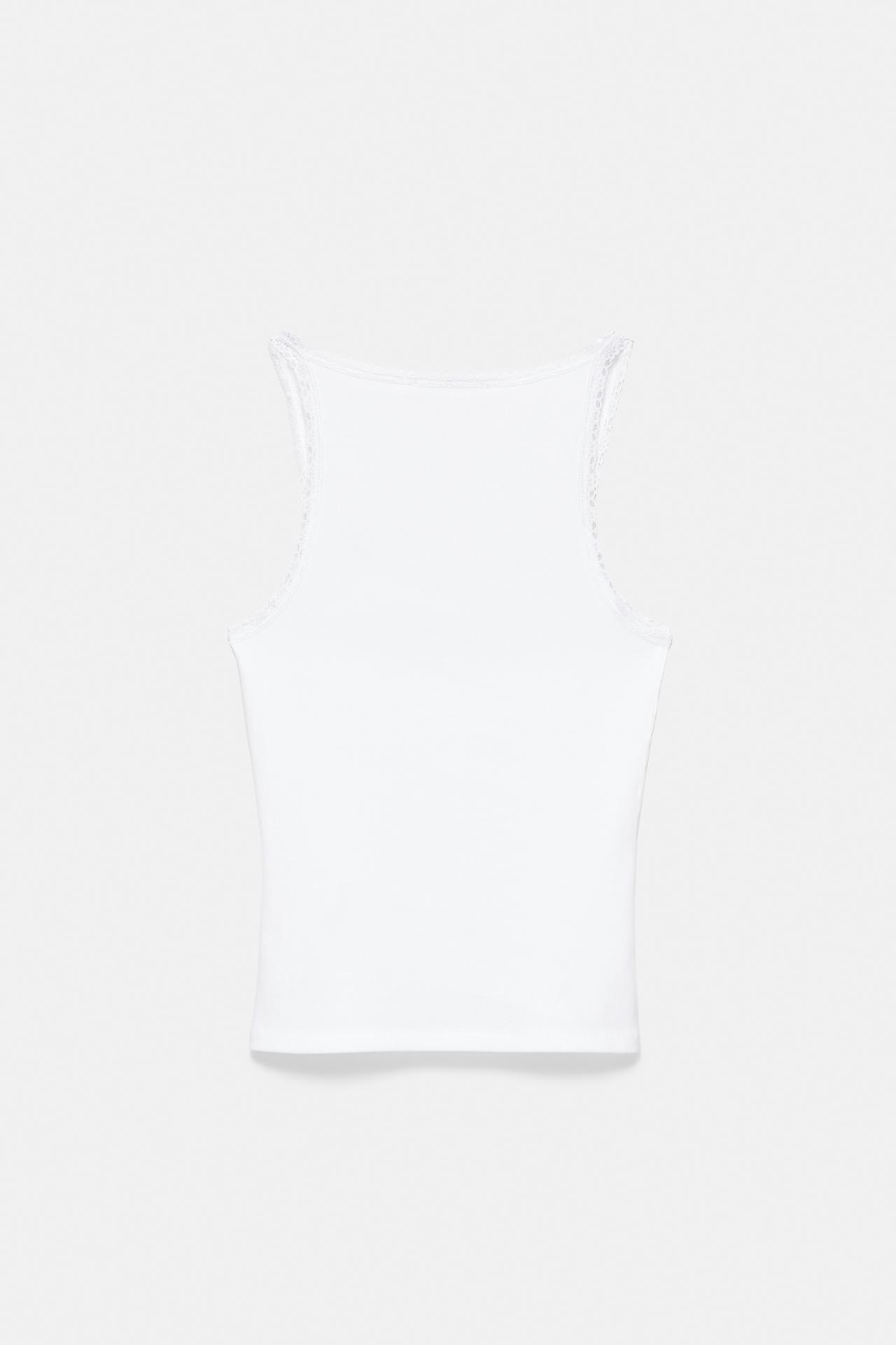 Lace-trim tank top — White
