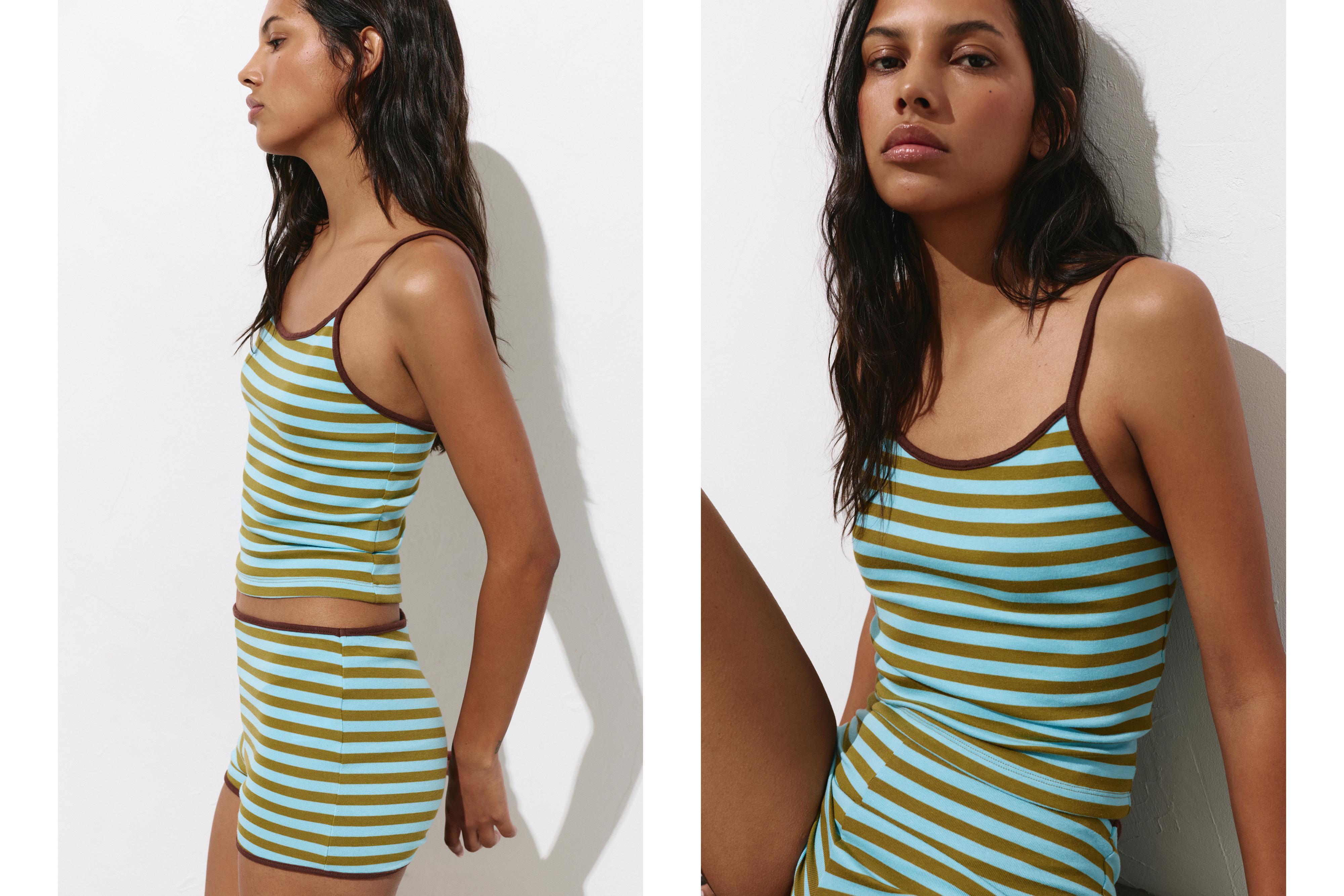 Striped strappy top — Bluish green