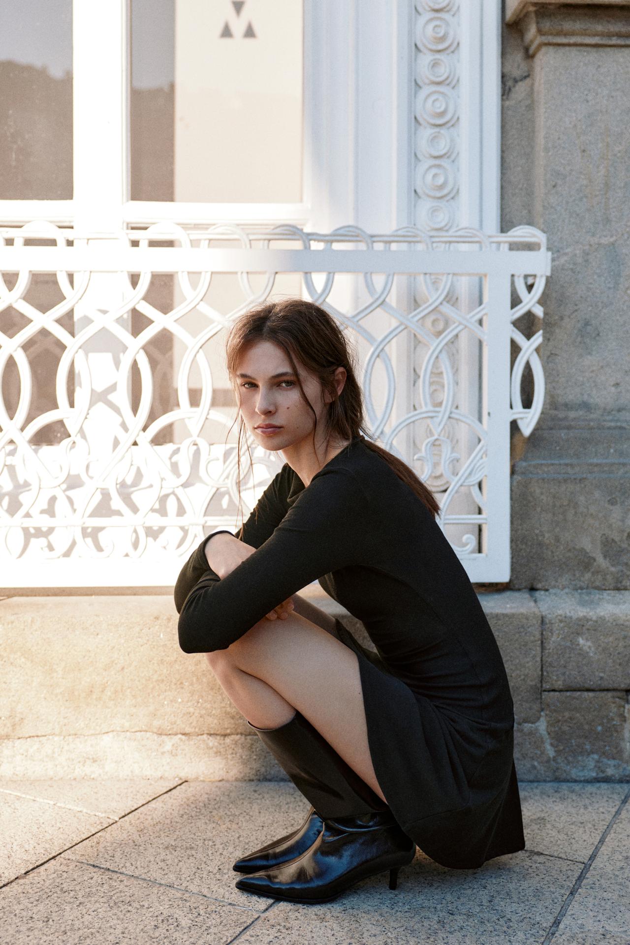 Short ruched soft-touch dress — Black