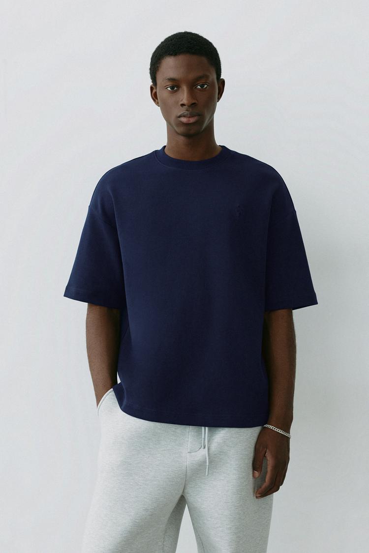 Short sleeve raised graphic sweatshirt — Navy
