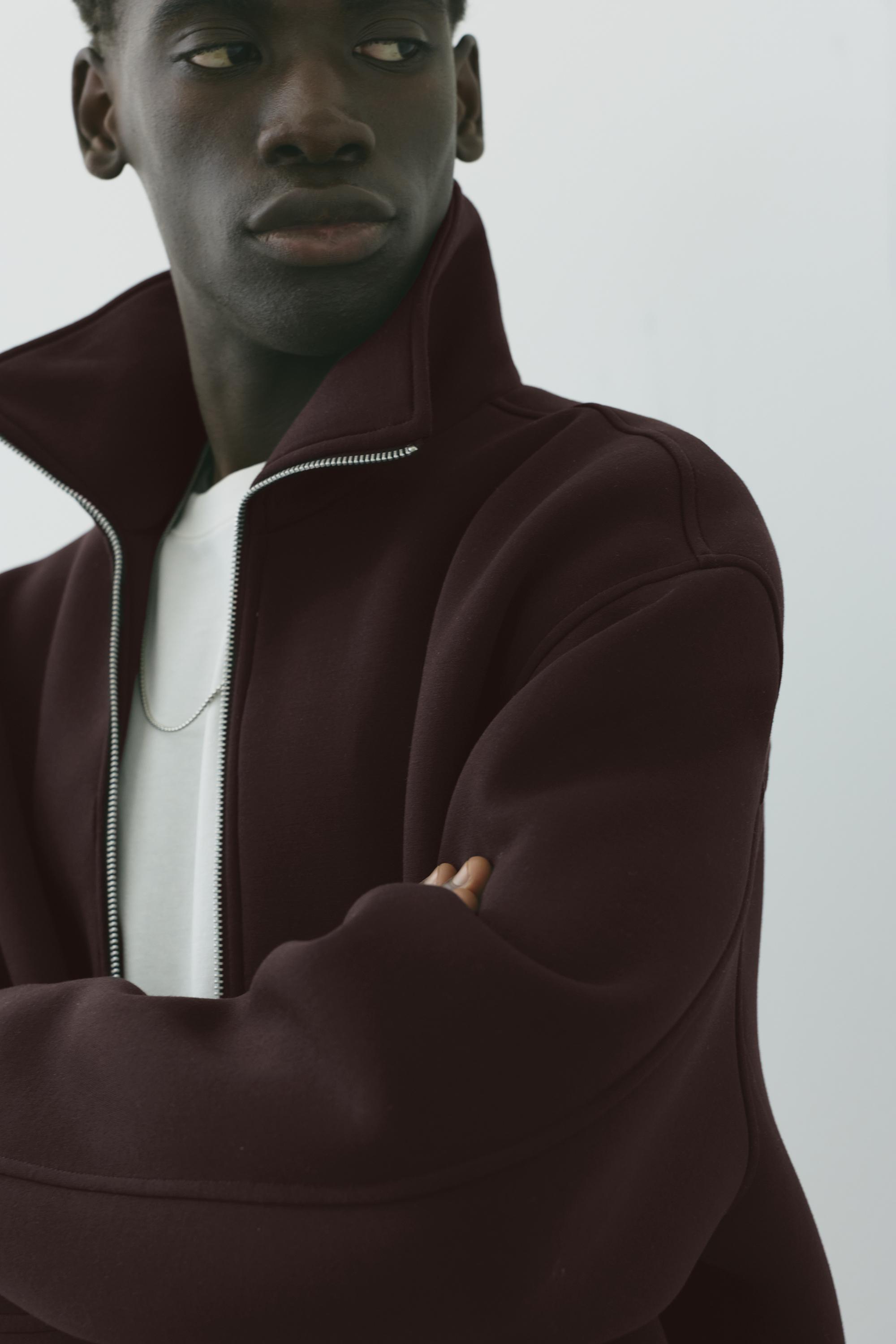 Neoprene-effect zip-up jacket — Brown