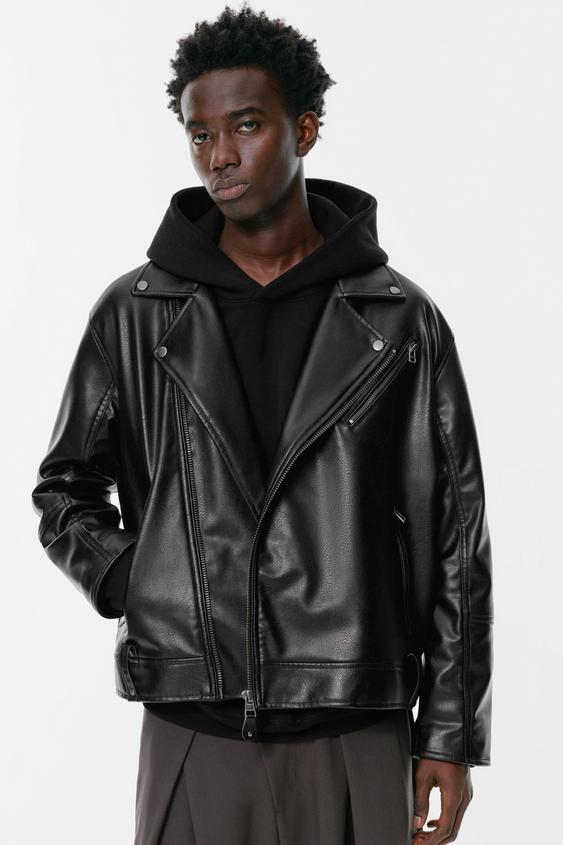 Veste En Cuir Synthetique Col Debout Pour Homme