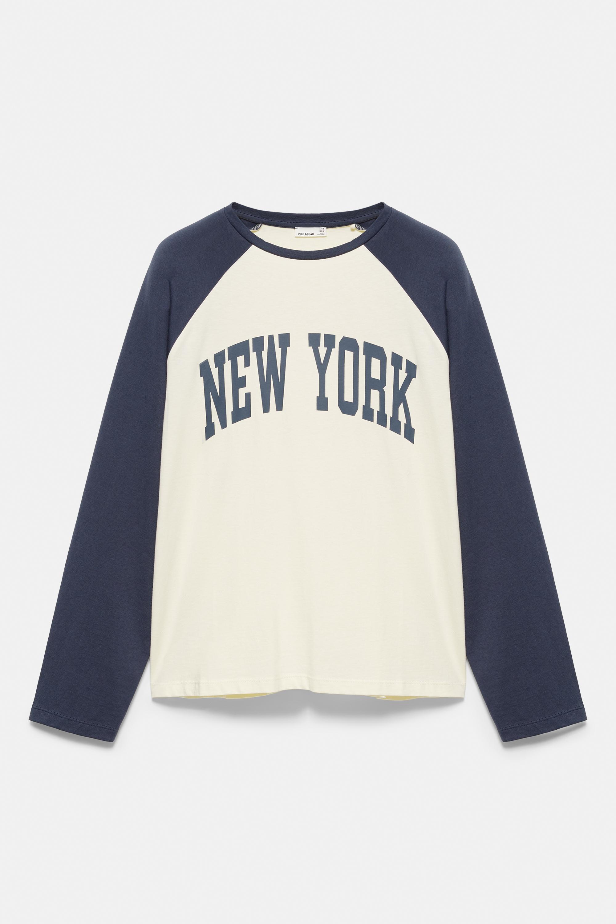New York raglan T-shirt — Ecru/Blue