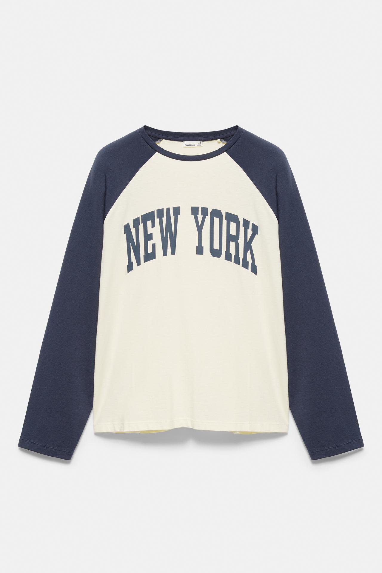 New York raglan T-shirt — Ecru/Blue
