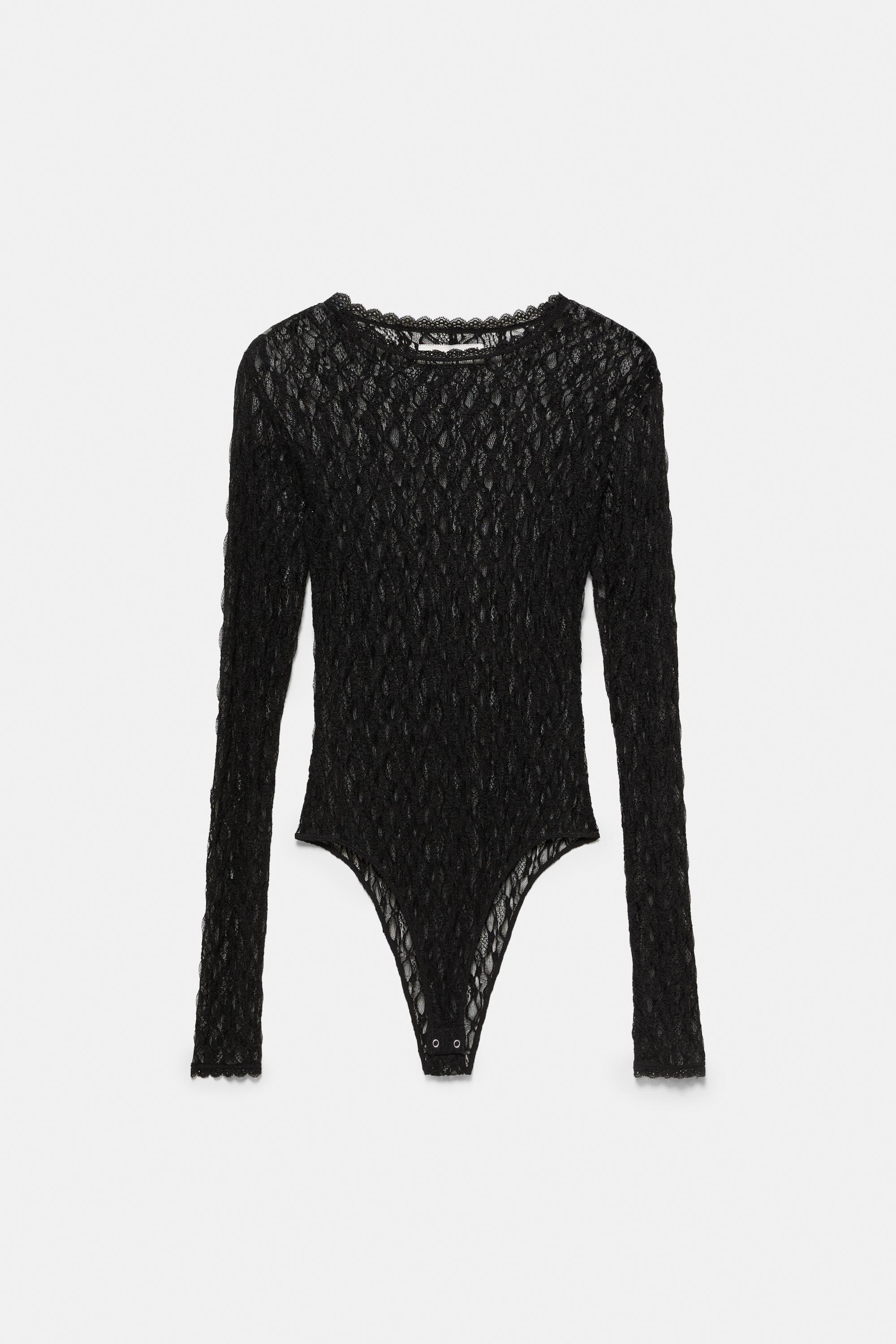Long sleeve lace bodysuit — Black