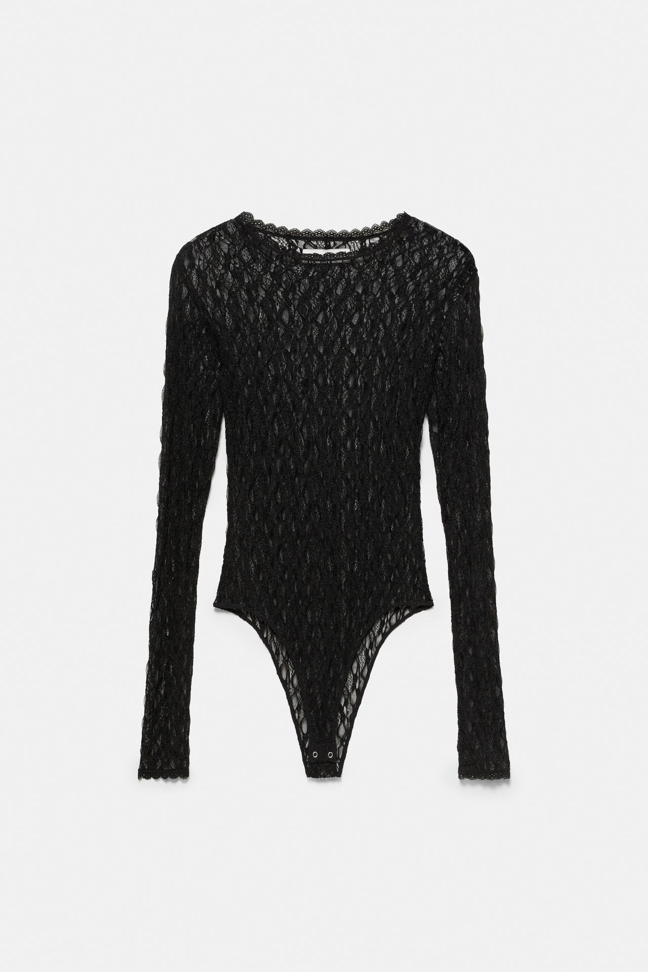 Long sleeve lace bodysuit — Black