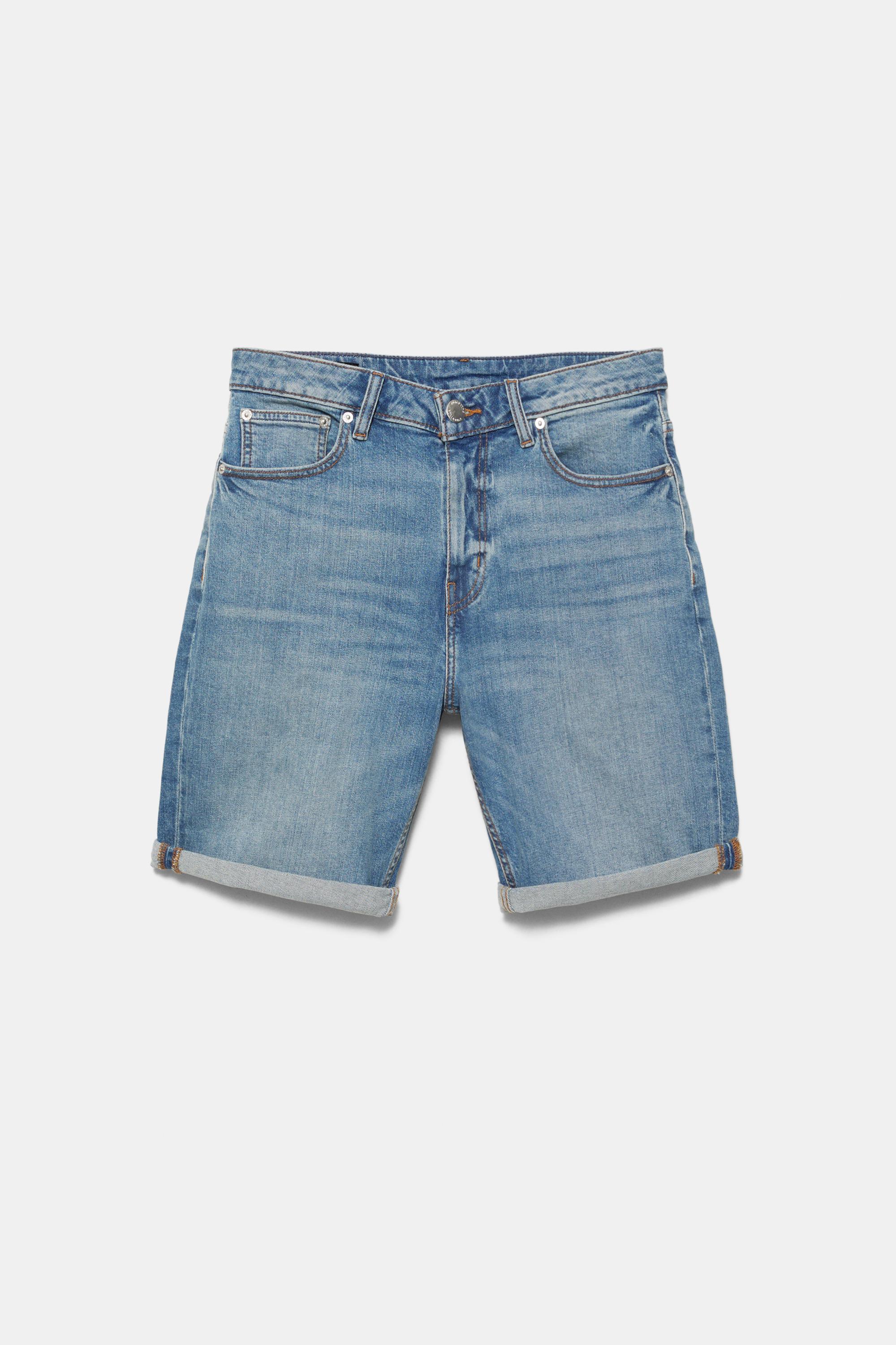 Basic slim-fit denim Bermuda shorts — Medium blue