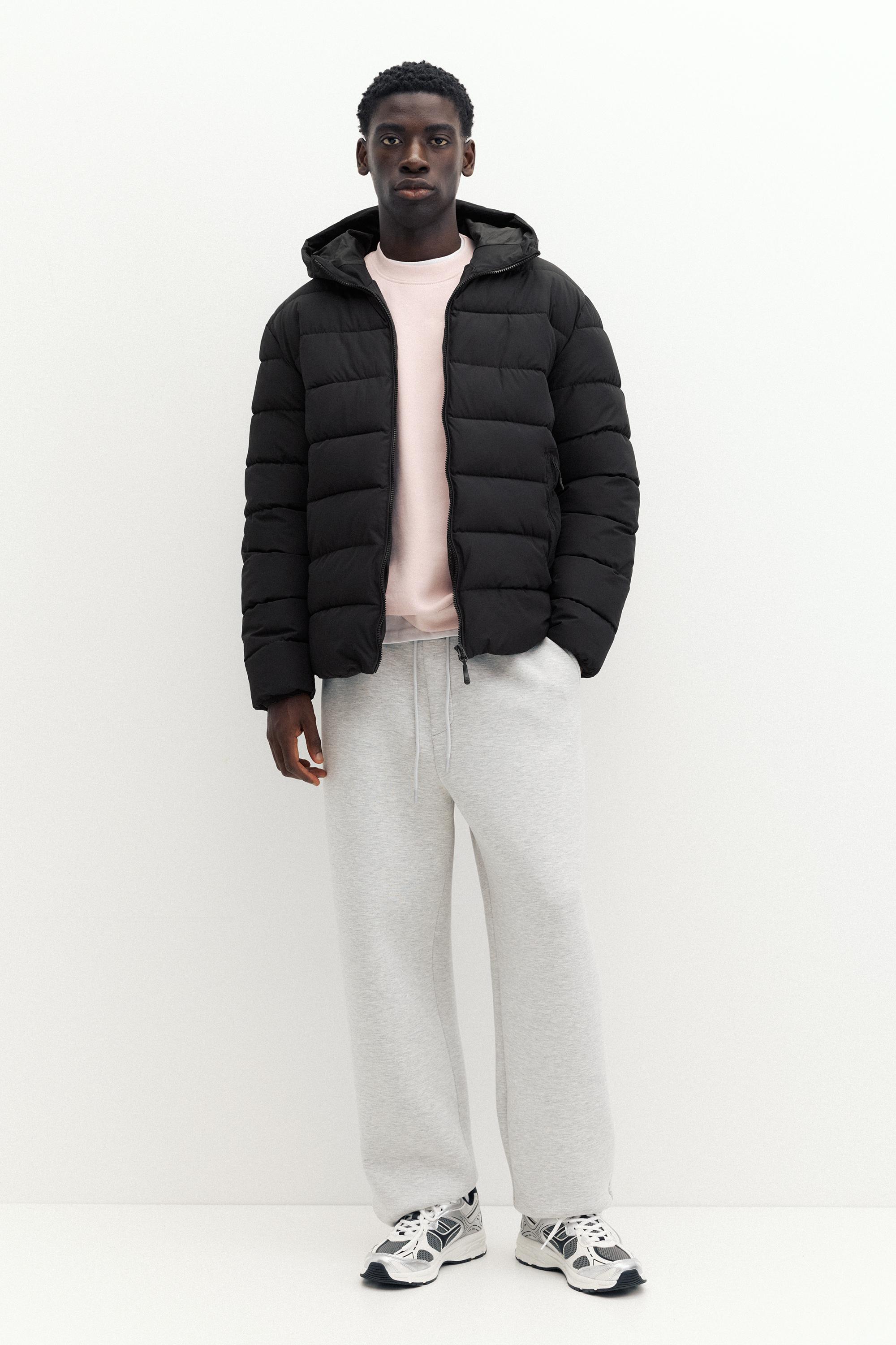 Puffer jacket with hood — Black