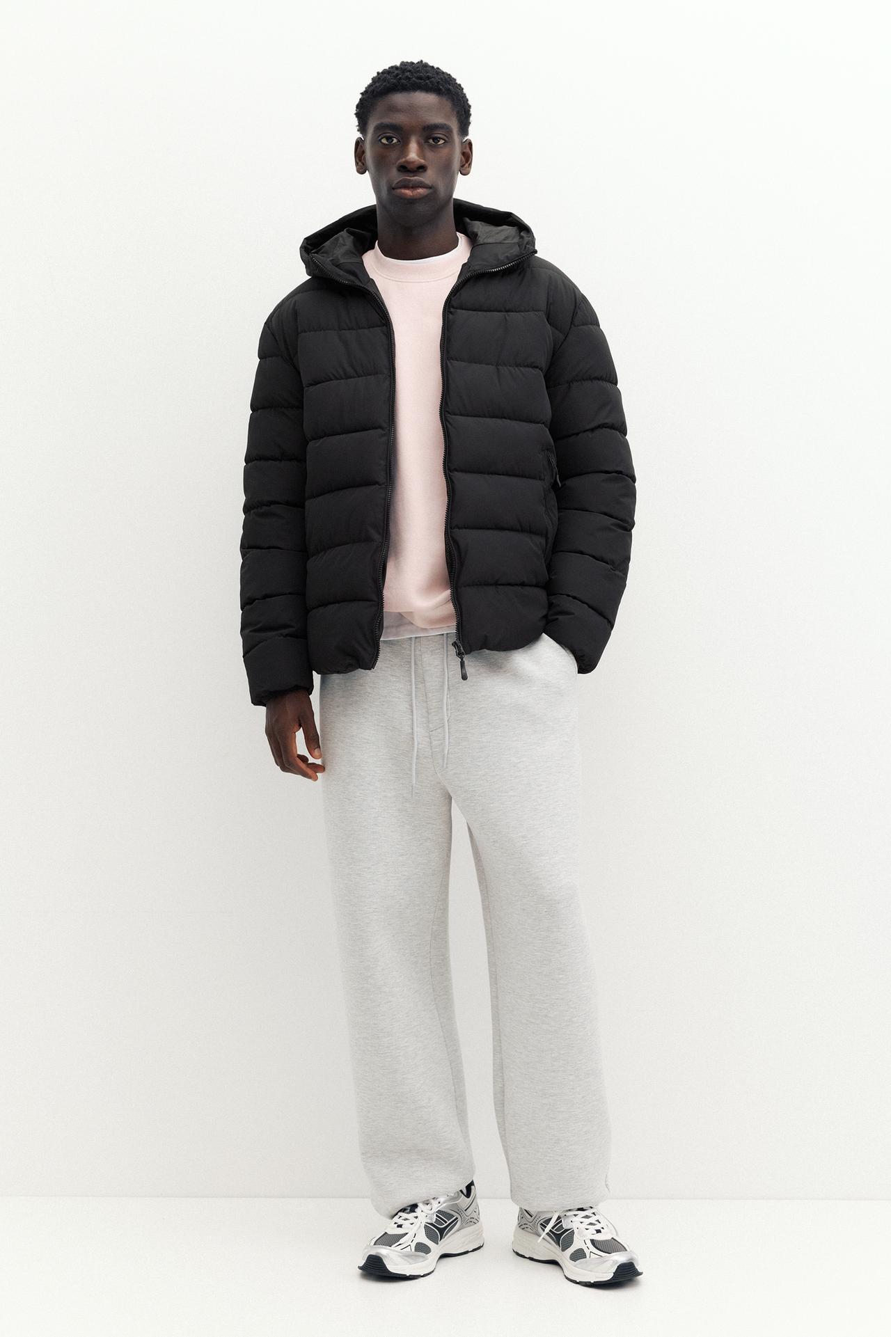 Puffer jacket with hood — Black