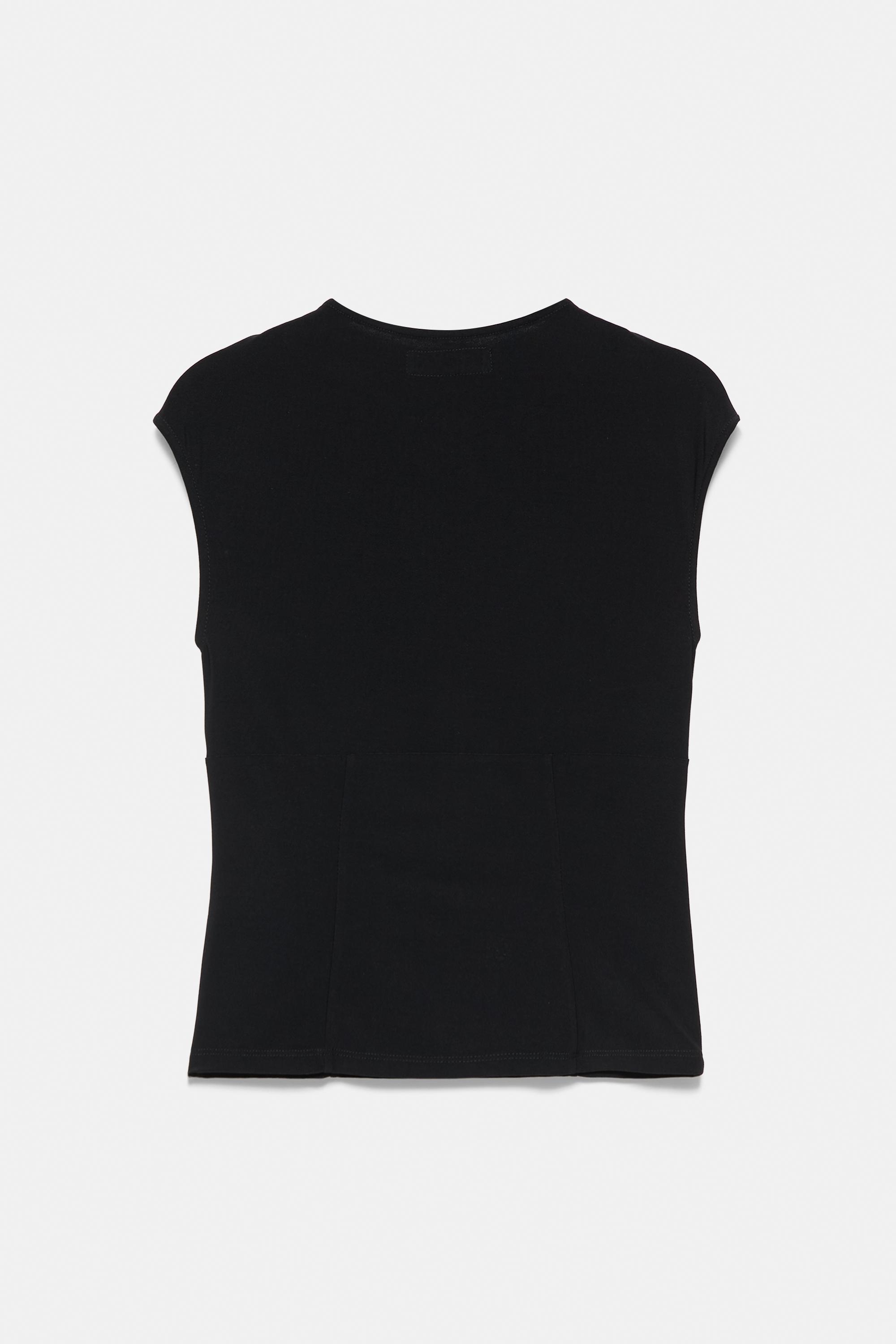Gathered tie-neck top — Black