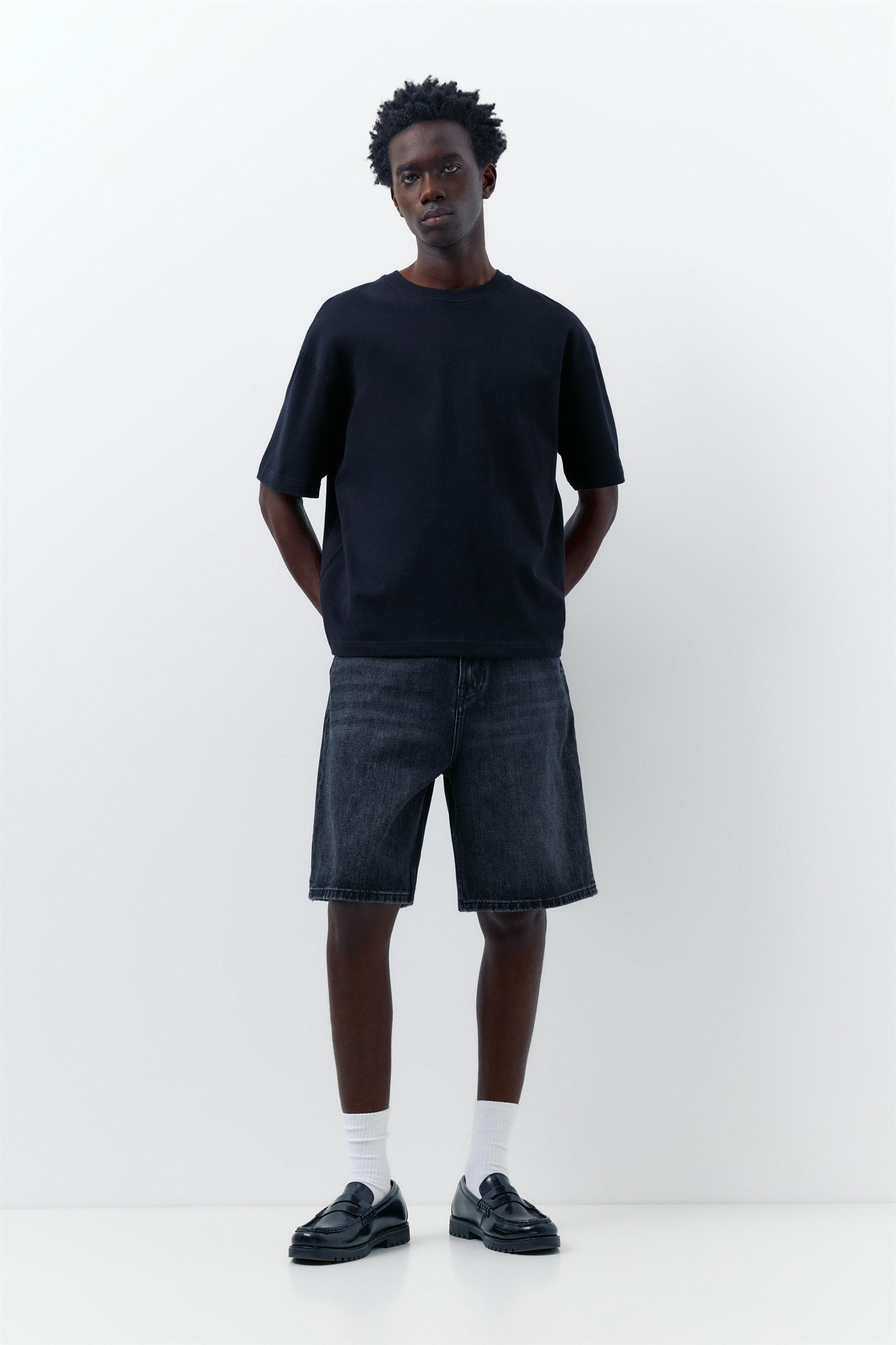 Baggy relaxed fit denim Bermuda shorts — Faded black