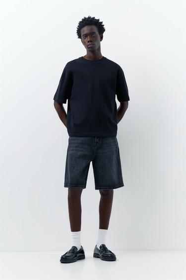 Baggy relaxed fit denim Bermuda shorts — Faded black 1