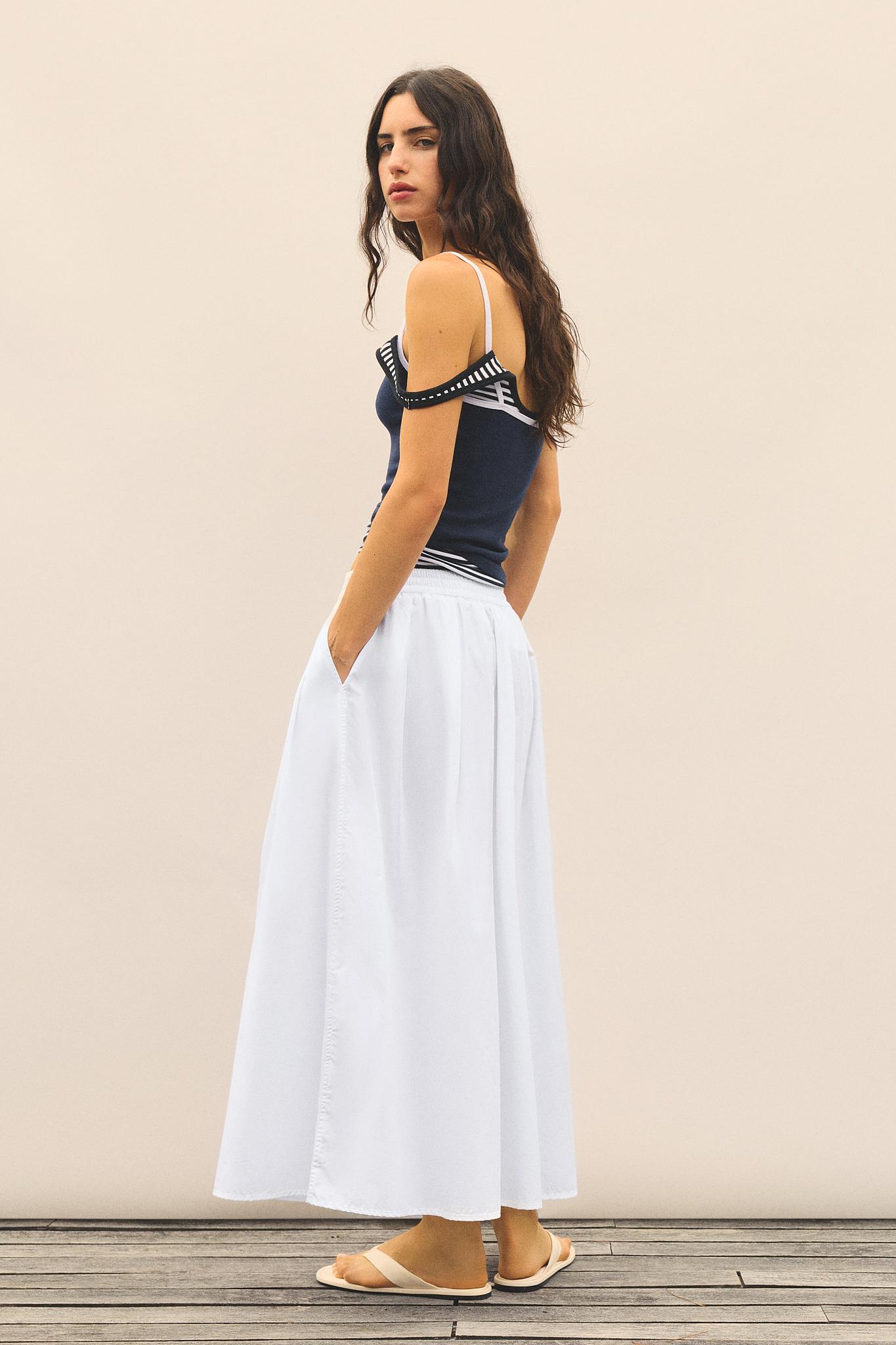 Long poplin skirt — White