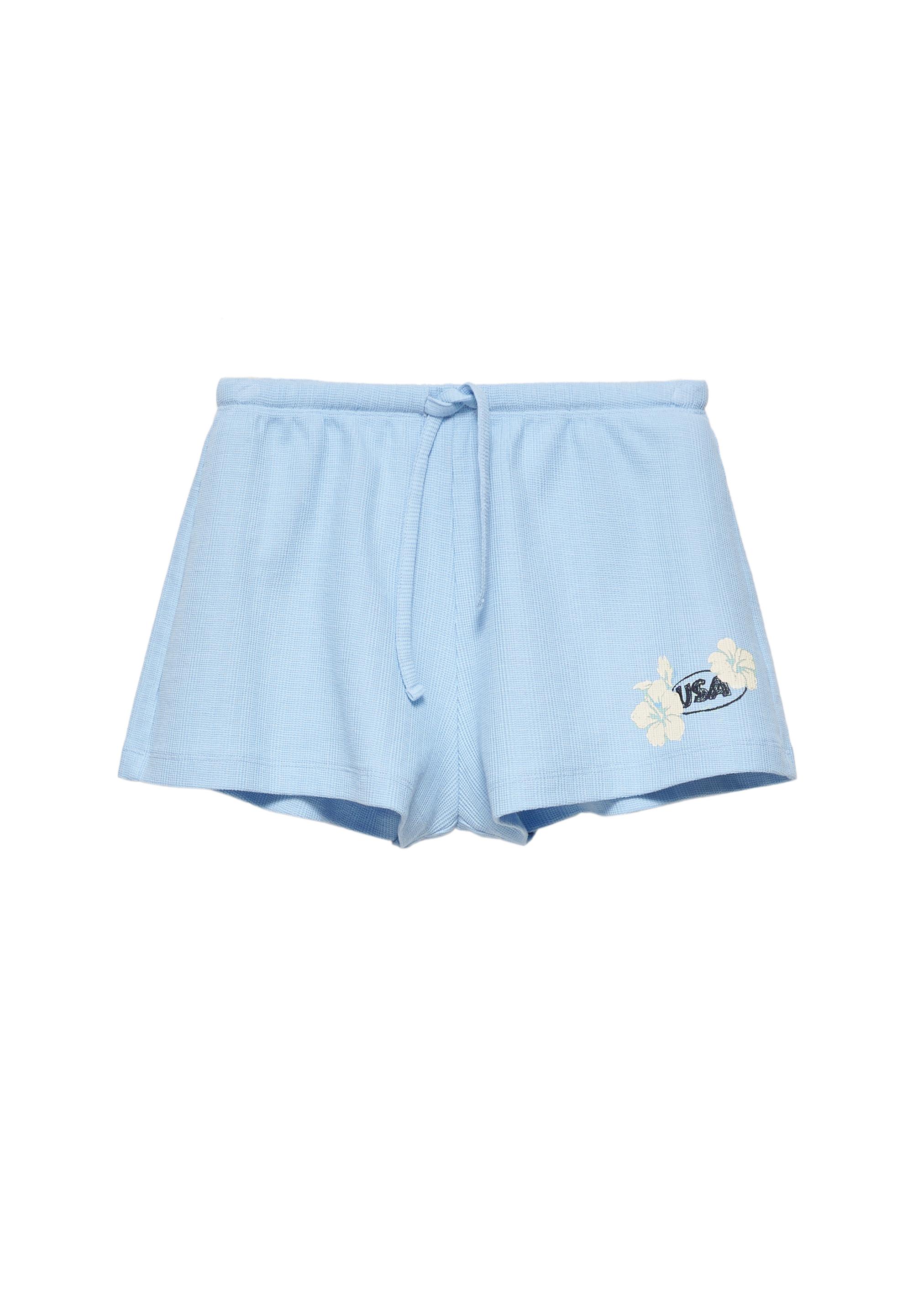 Floral textured shorts — Sky blue