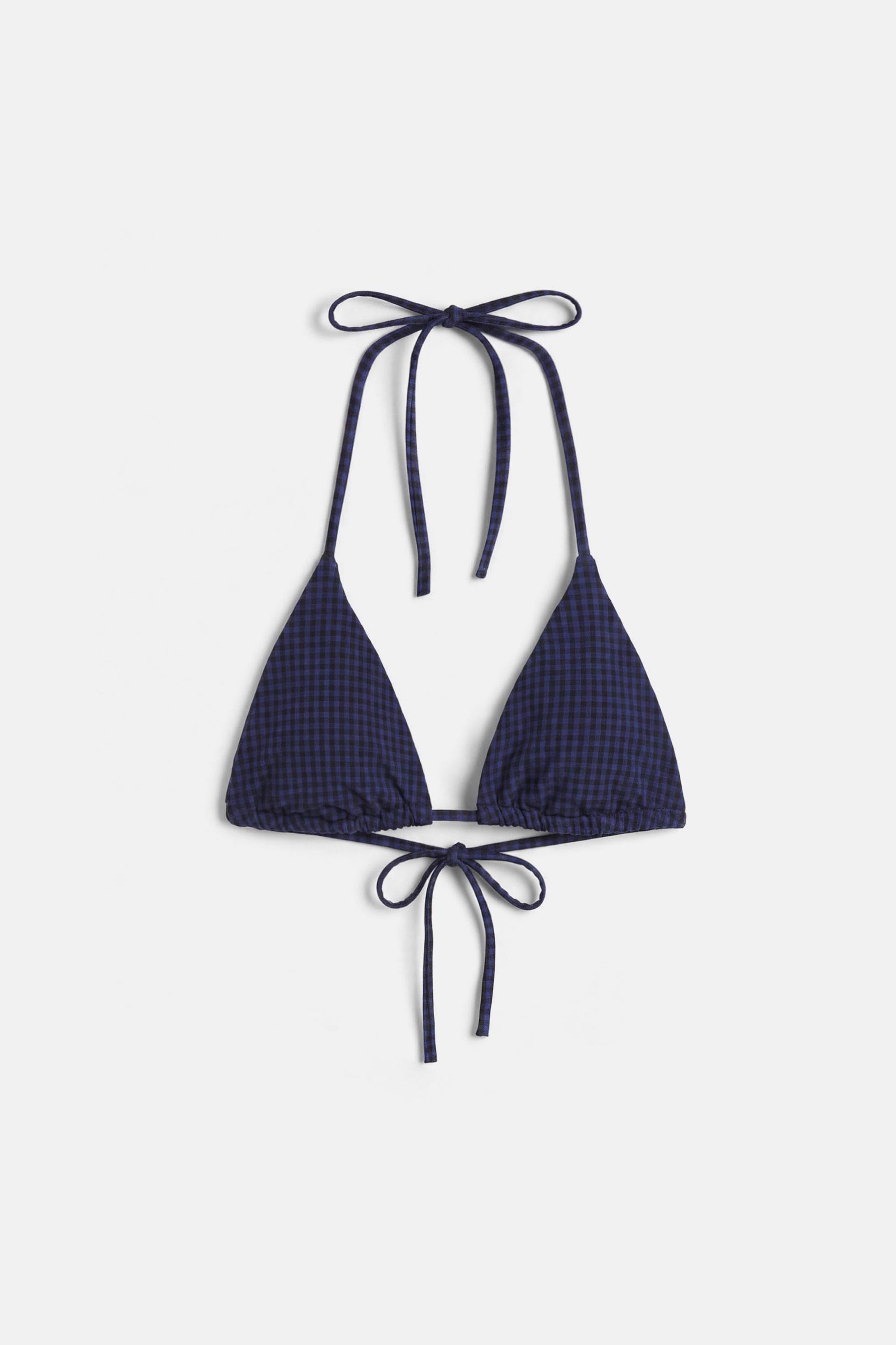 Gingham bikini top — Blue