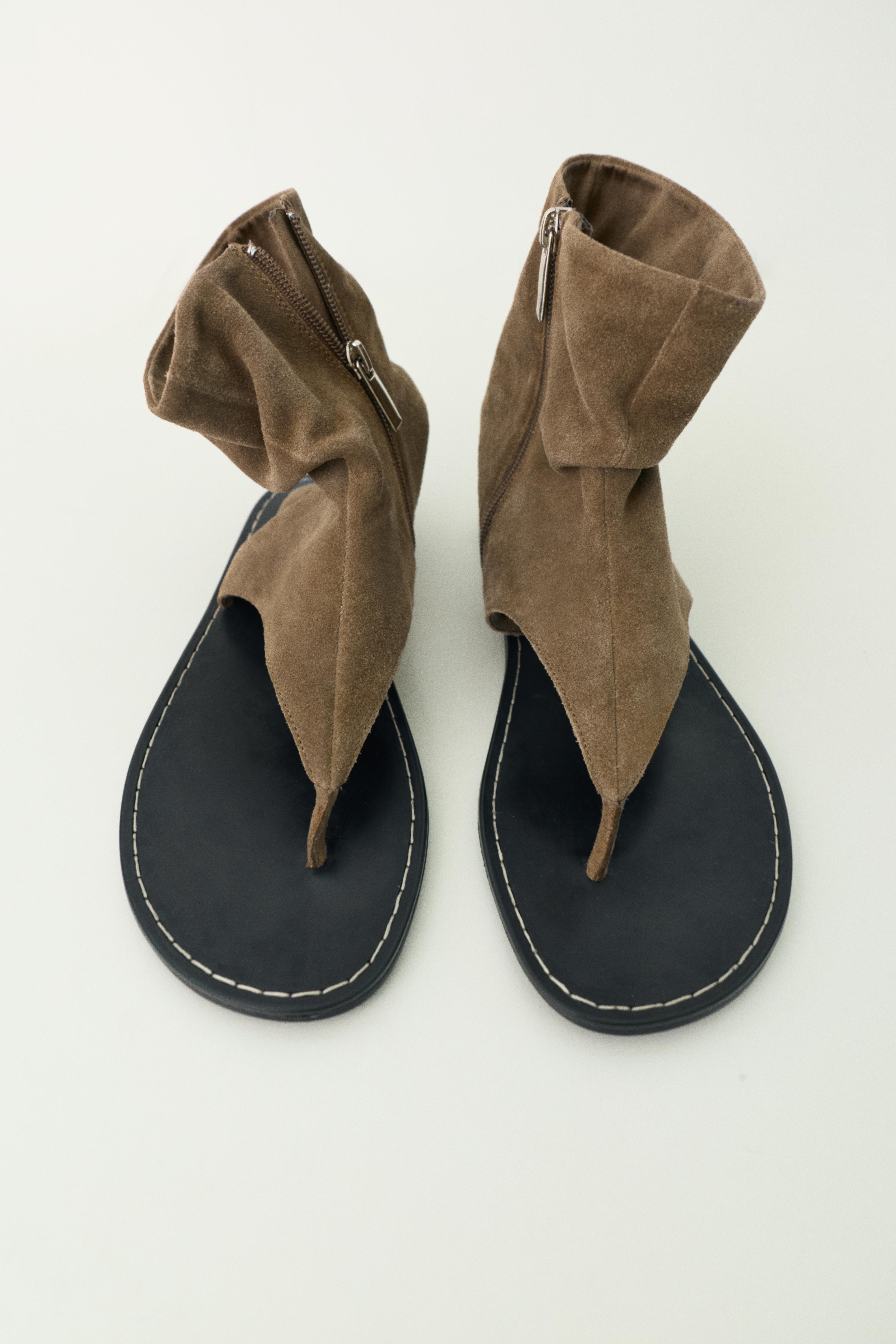 Leather bootie sandals — Brown