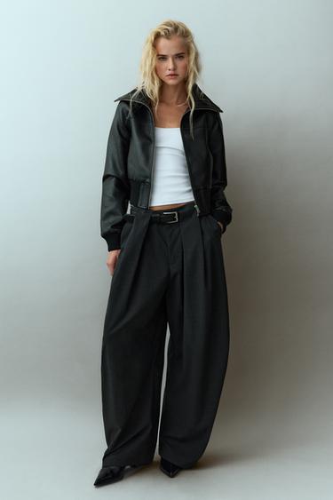 Ribbed leather effect bomber — Black 6