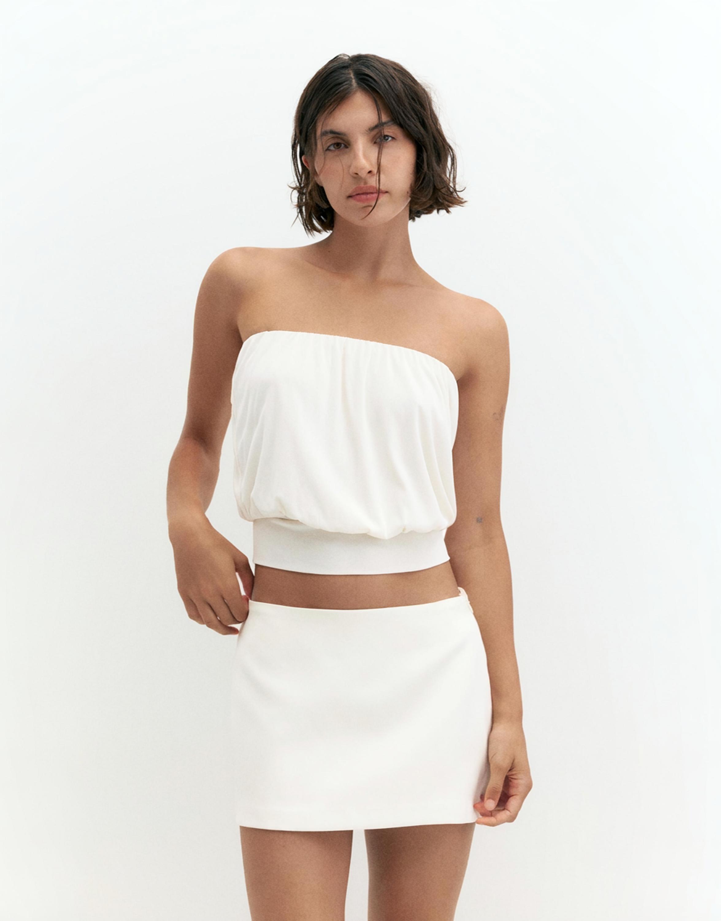 Strapless top with waistband — Pale ecru