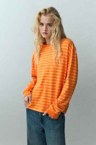 Oversize long sleeve striped T-shirt — Orange 1