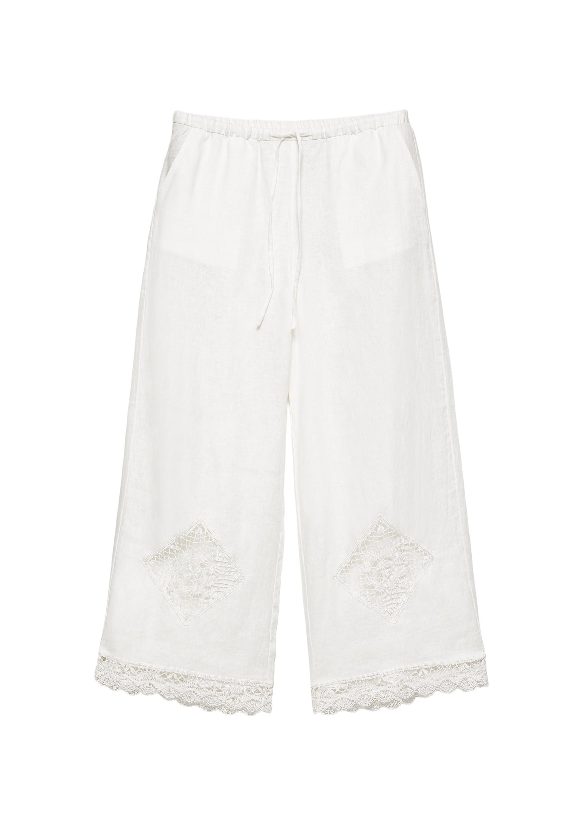 100% linen Encaixe de Camariñas x Pull&Bear trousers — Off white