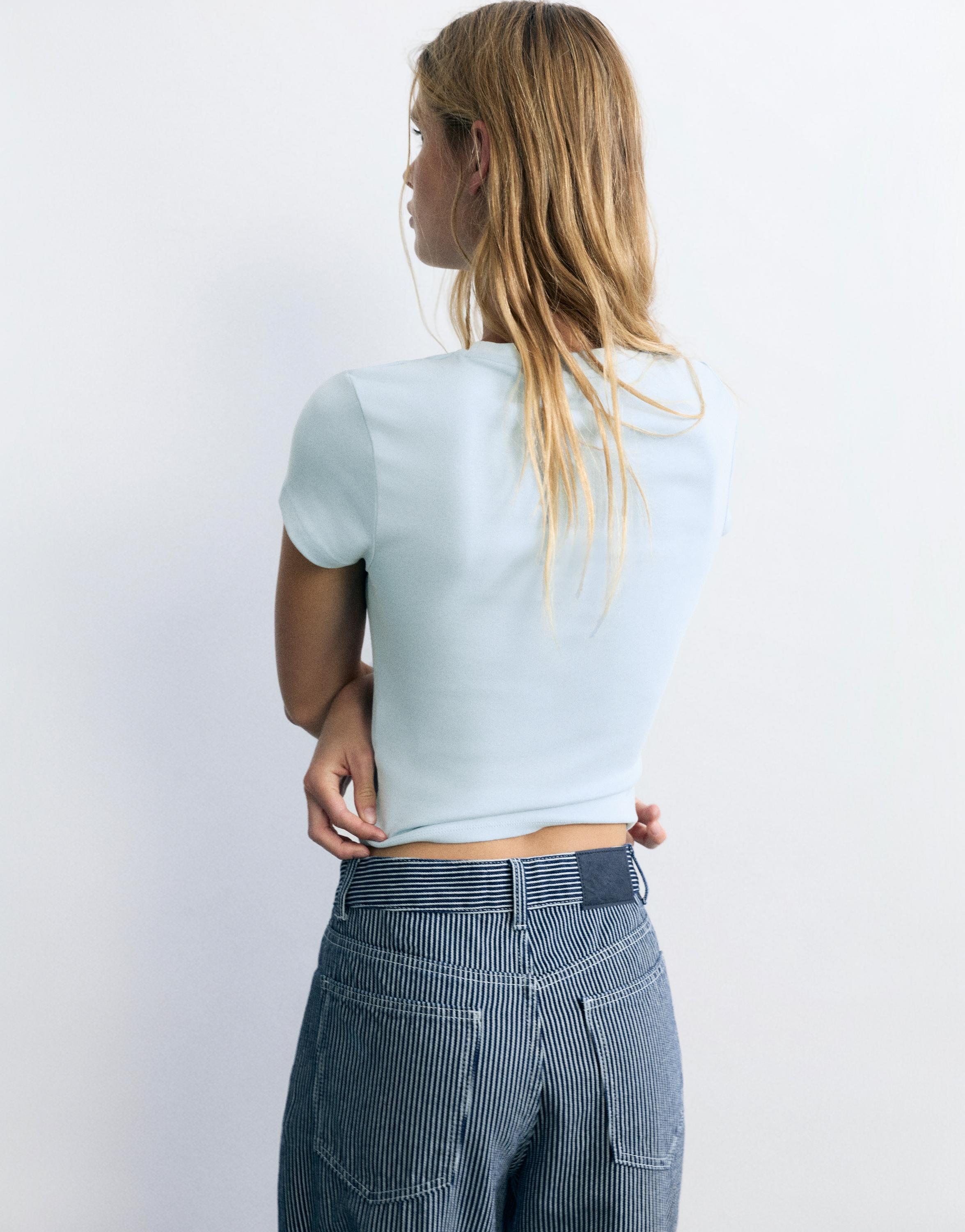 Studded slogan T-shirt — Pale blue