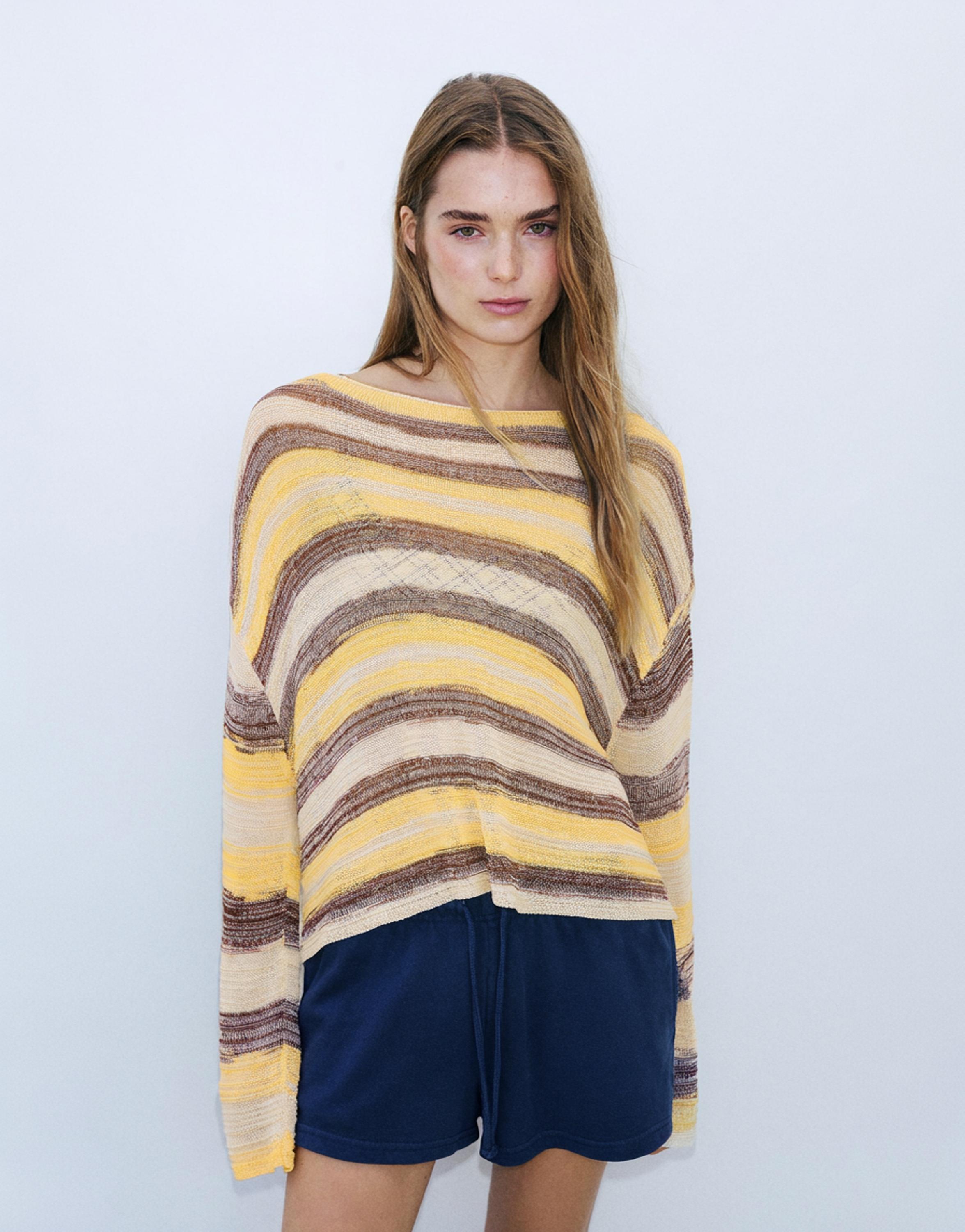 Space dye cutwork jumper — Yellow