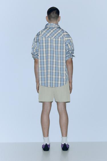 Long sleeve check shirt with pockets — Pale blue 2