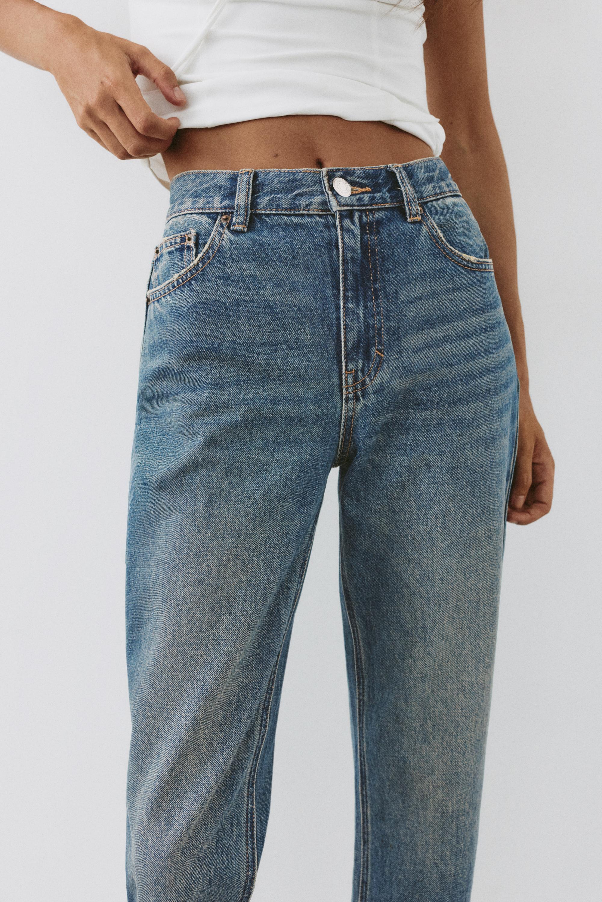 High-waist mom jeans — Greenish blue
