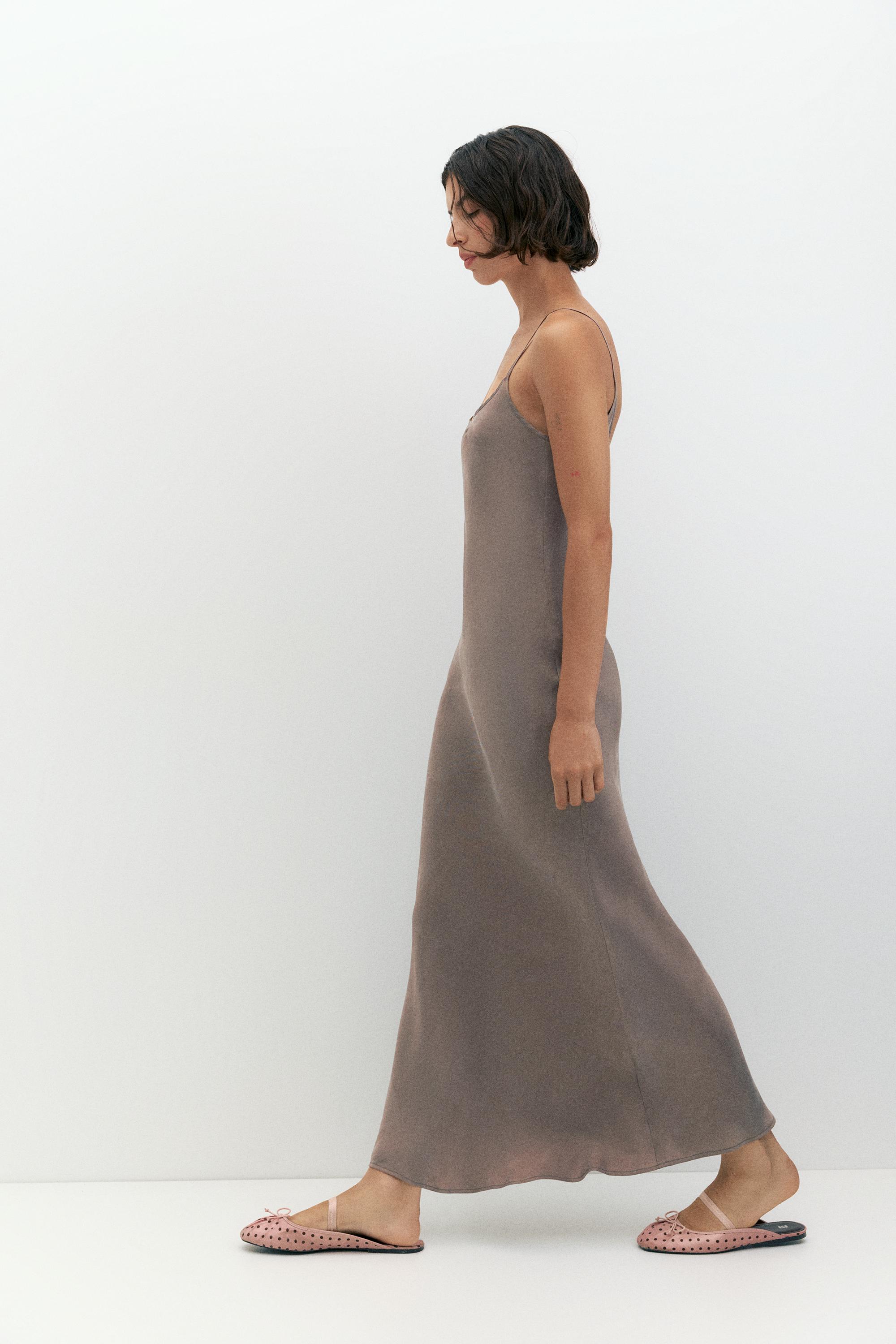 Satin midi dress — Mole brown