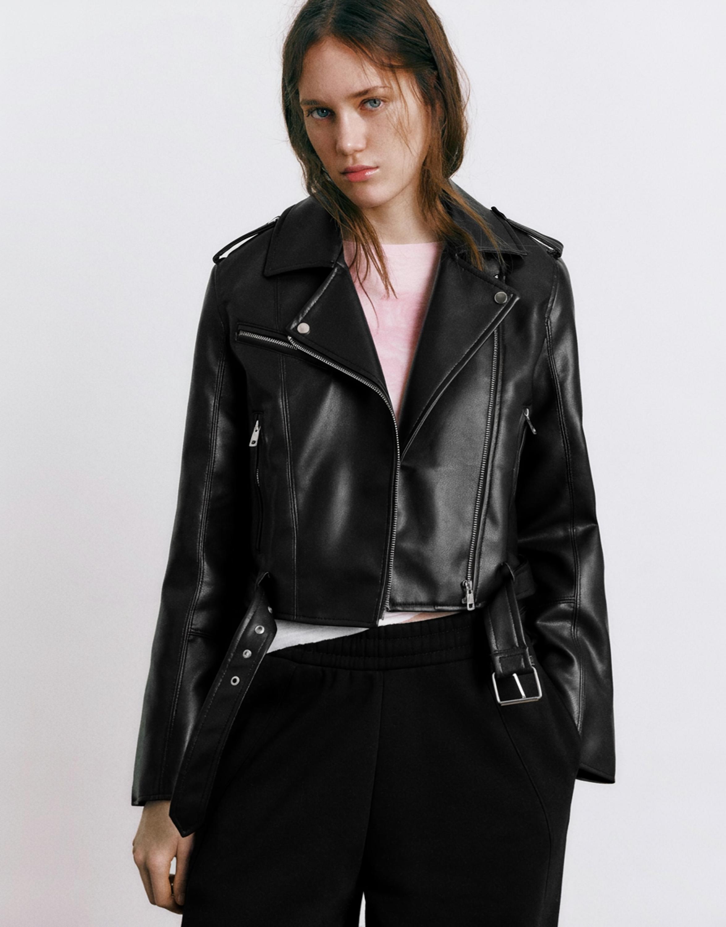 Leather effect biker jacket — Black