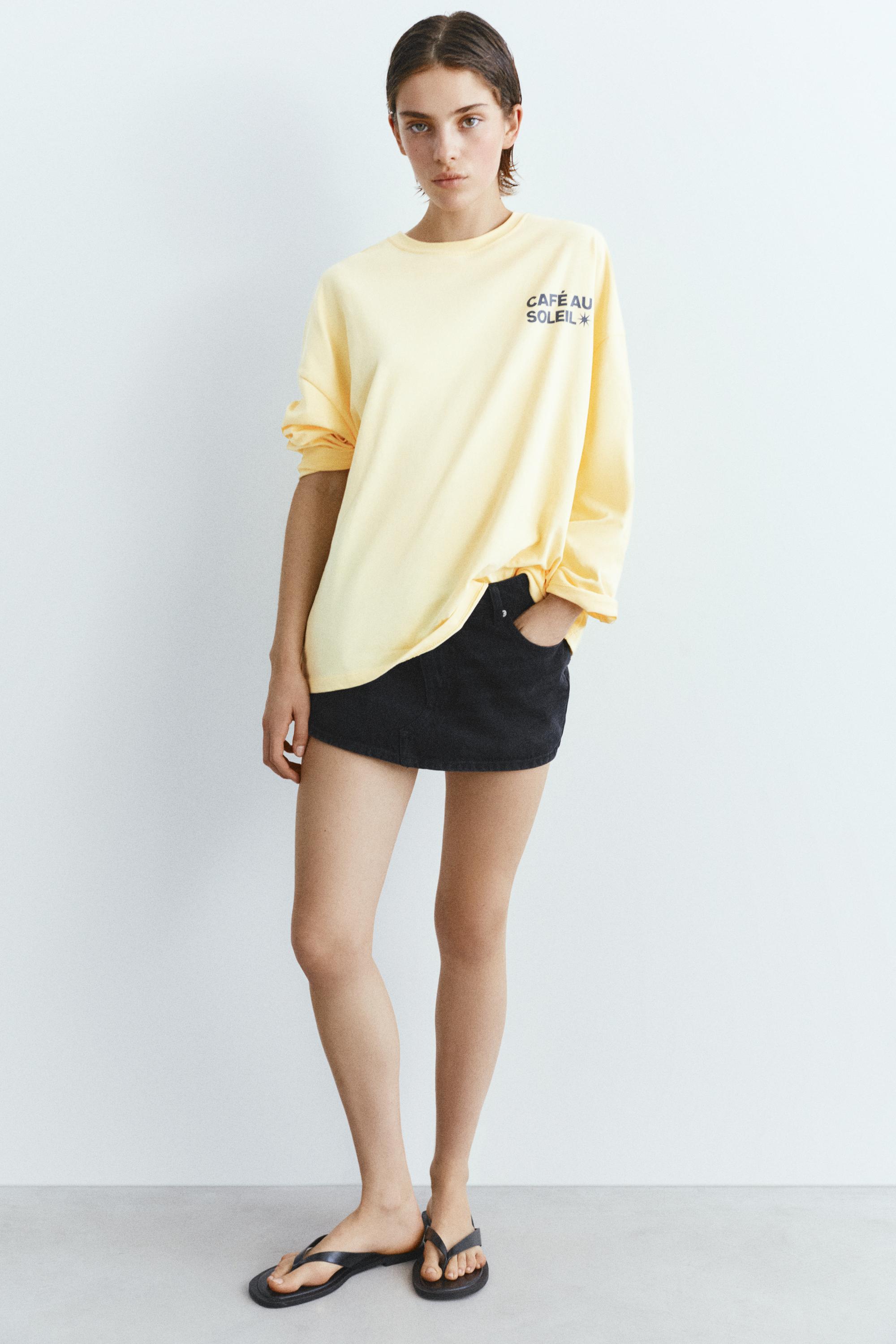 Long sleeve slogan T-shirt — Yellow