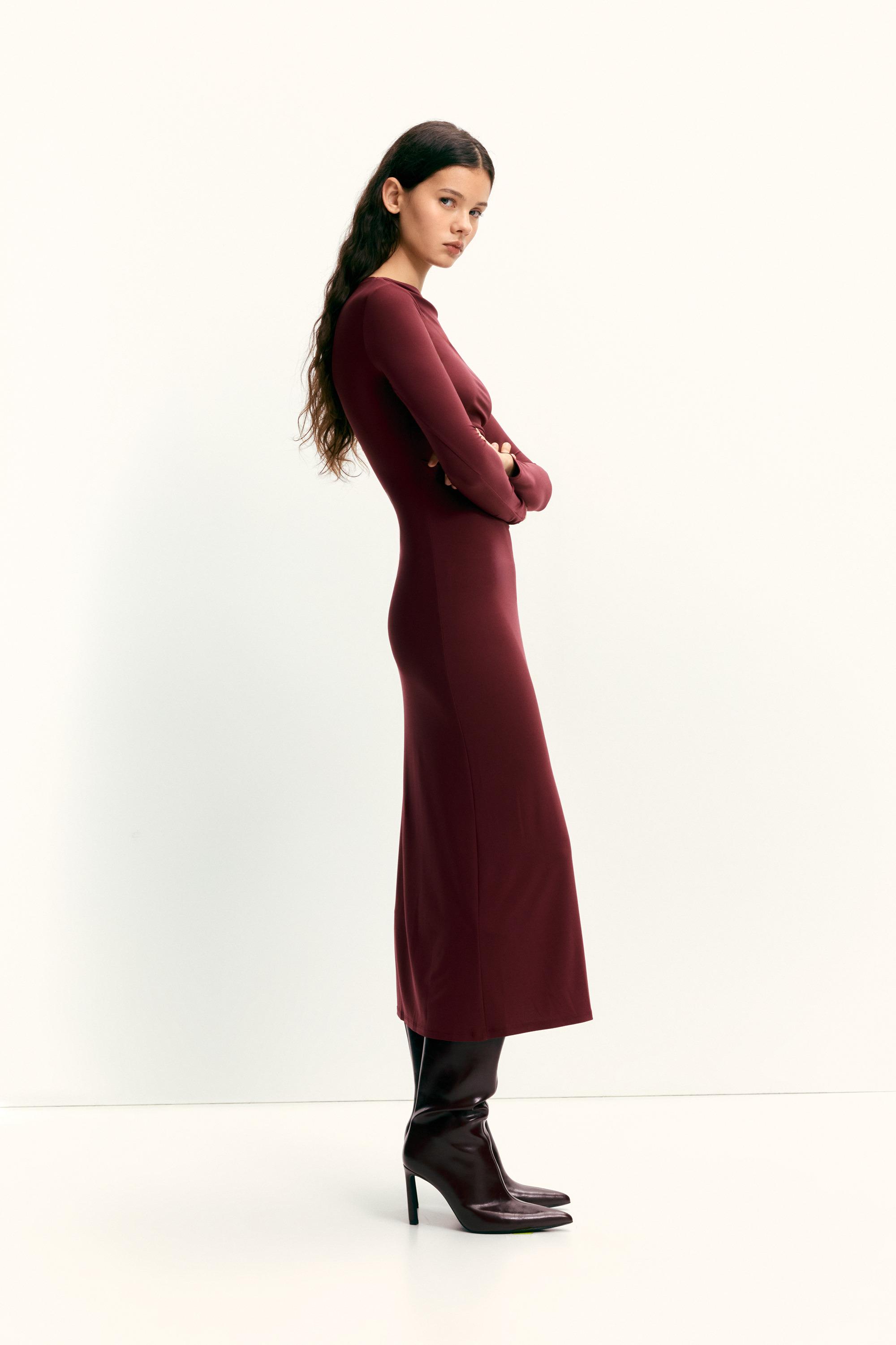 Soft draped midi dress — Burgundy