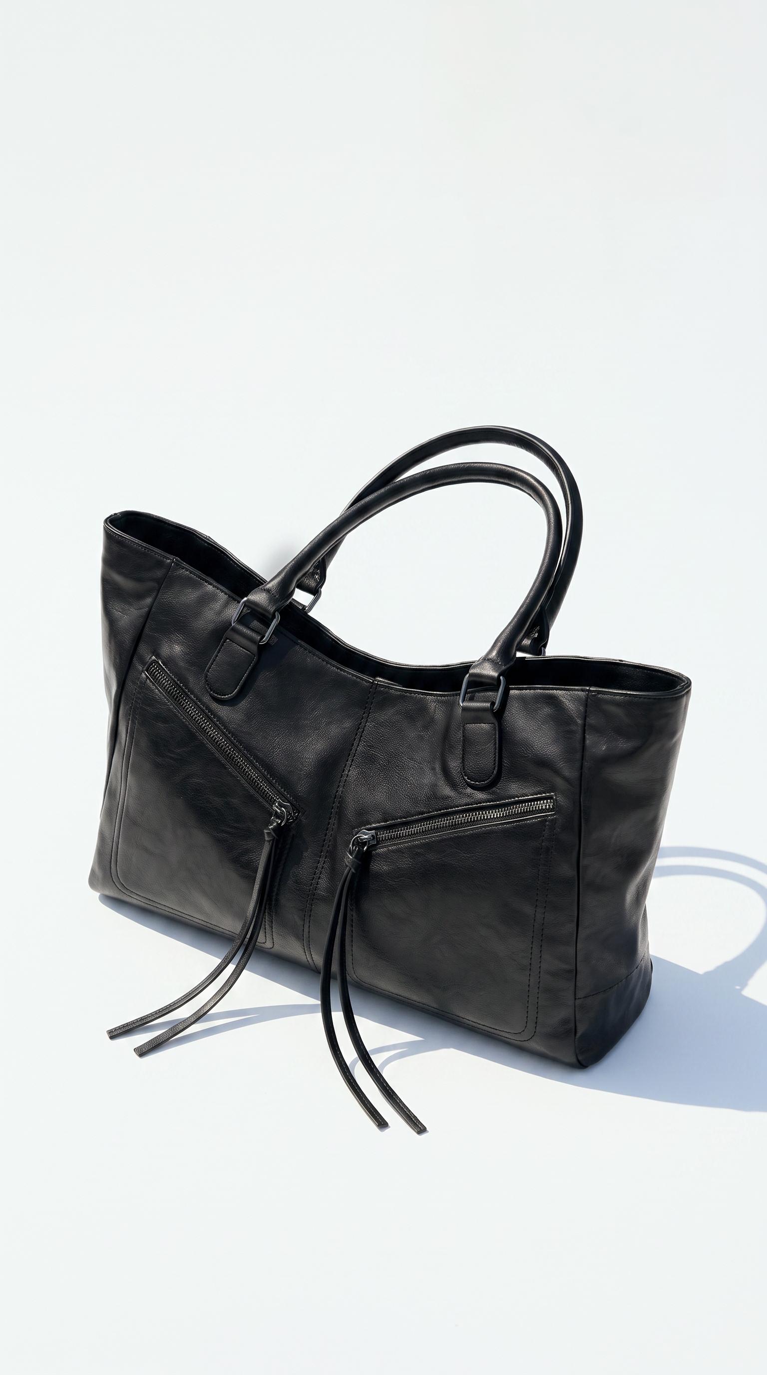 Zip detail tote bag — Black