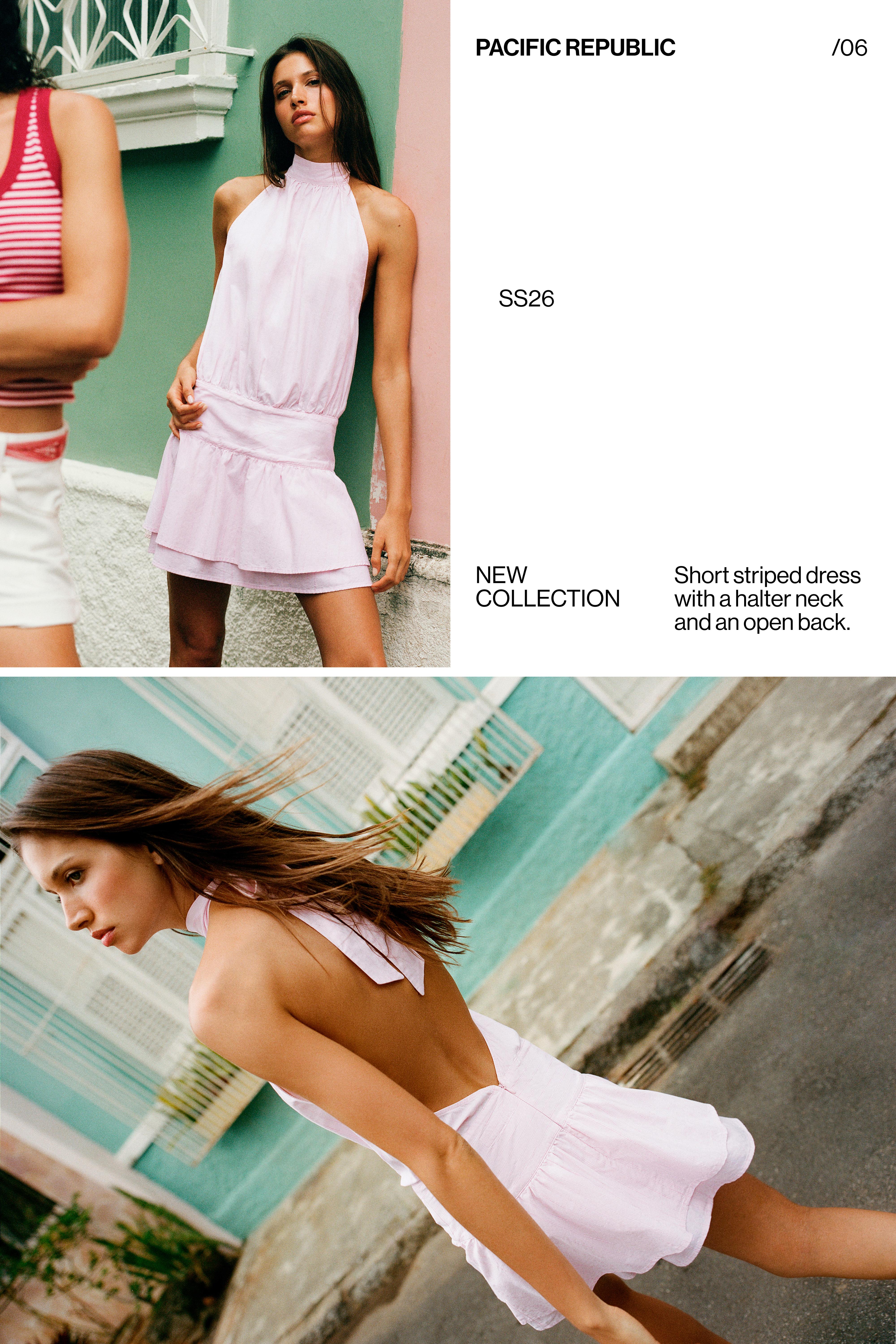 Short striped halter dress — Pink