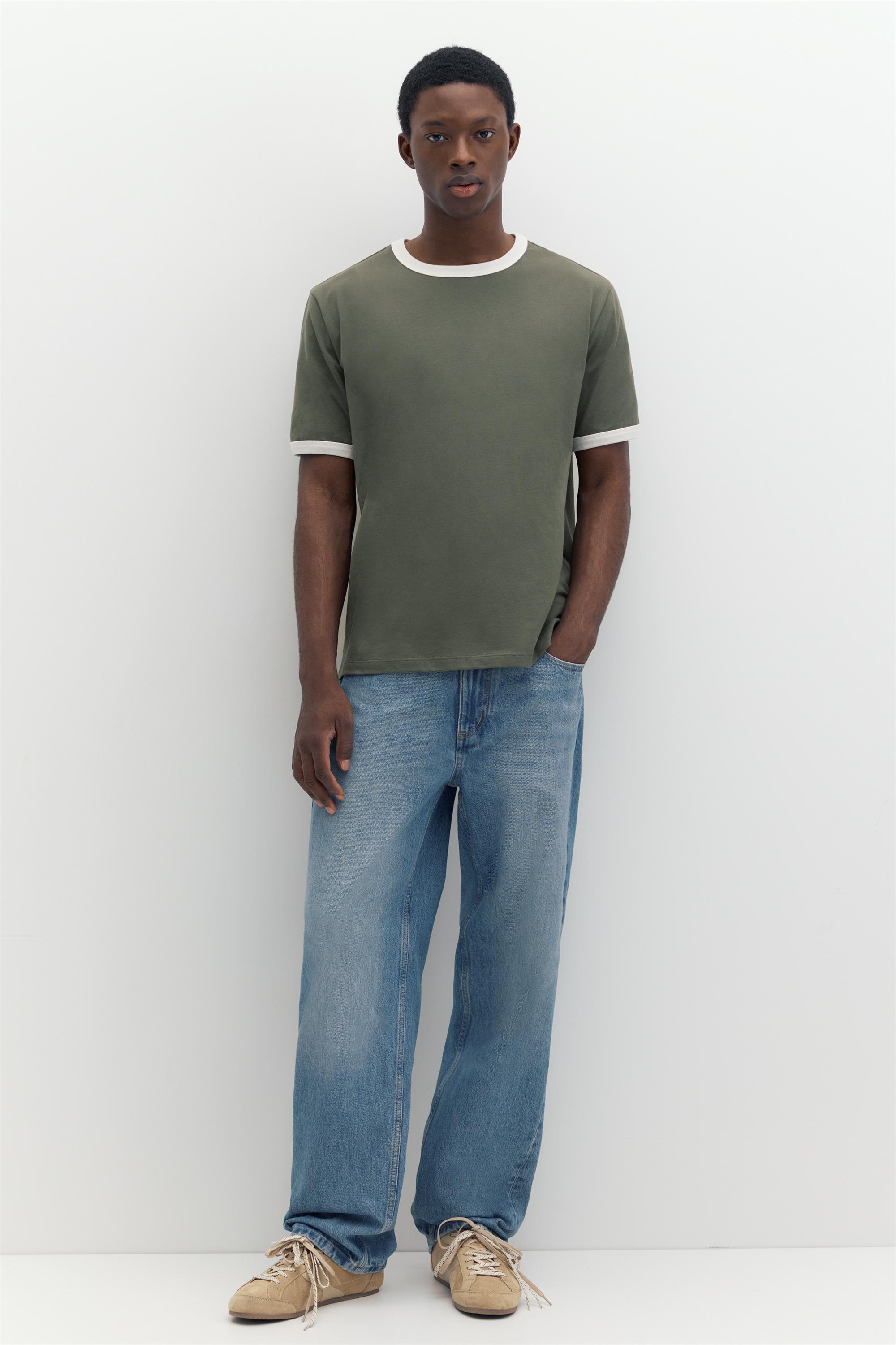 Contrast trim T-shirt — Khaki