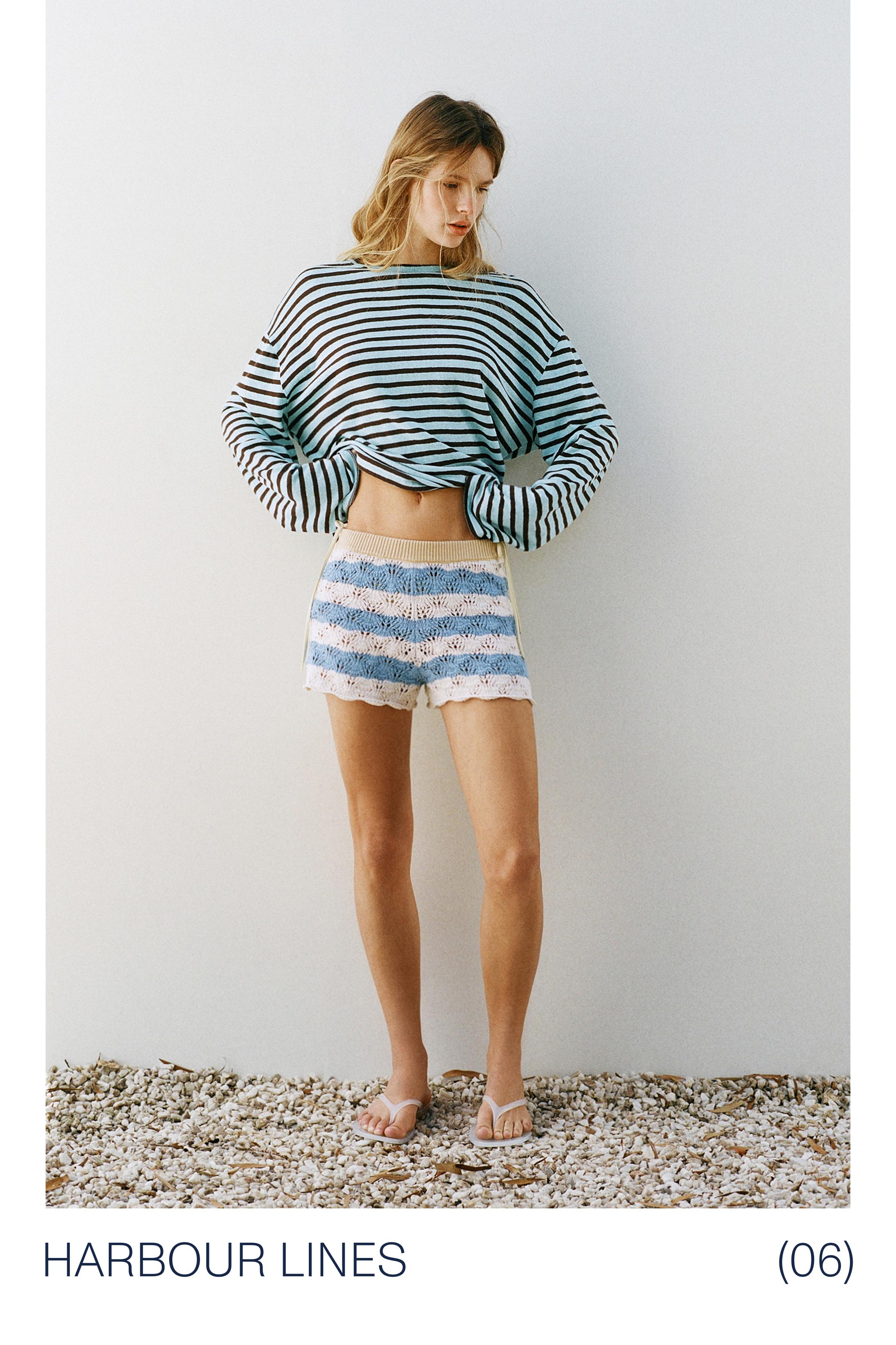 Striped crochet shorts — Pale blue