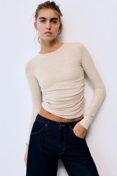 Soft touch gathered T-shirt — Ecru 2