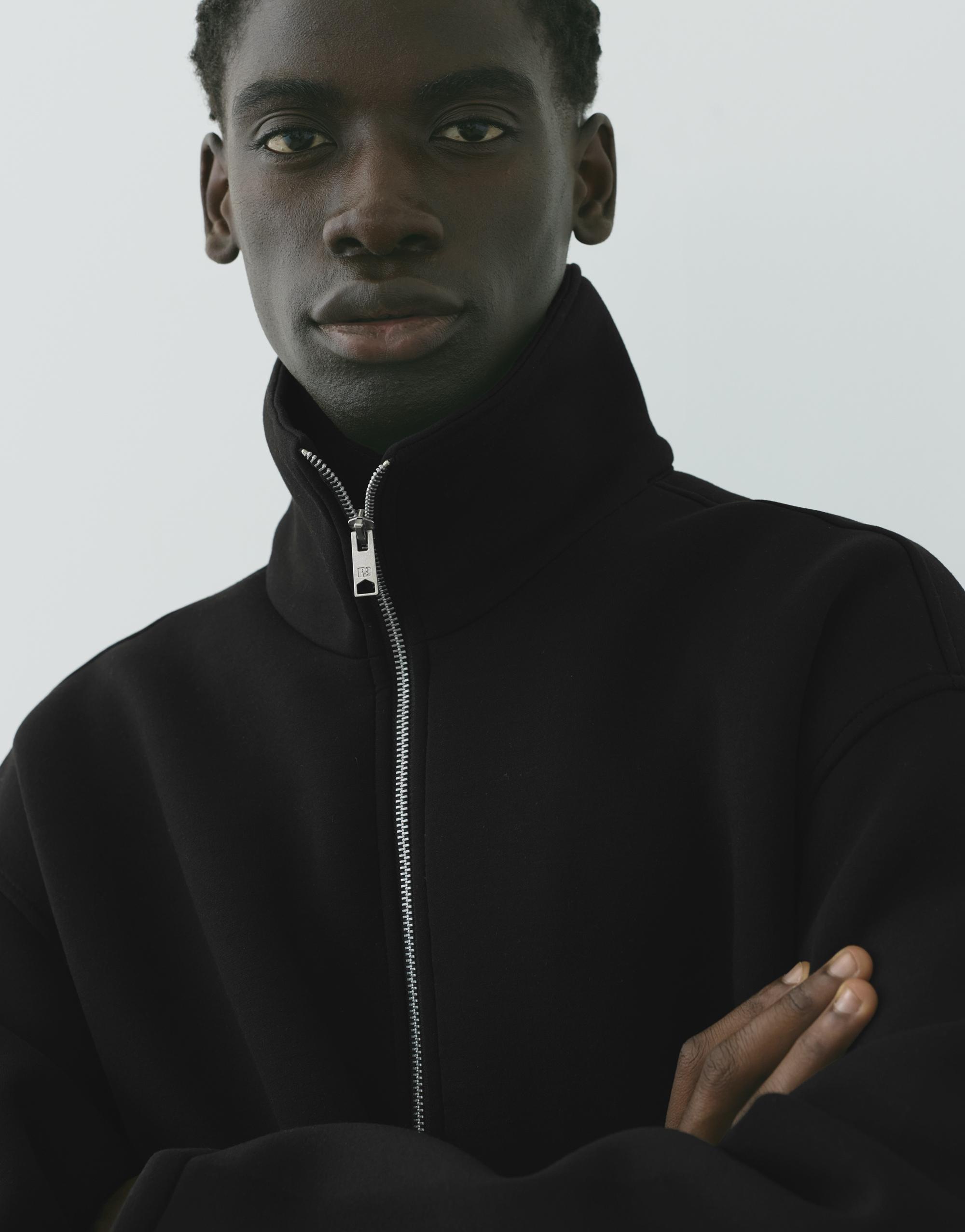 Neoprene-effect zip-up jacket — Black